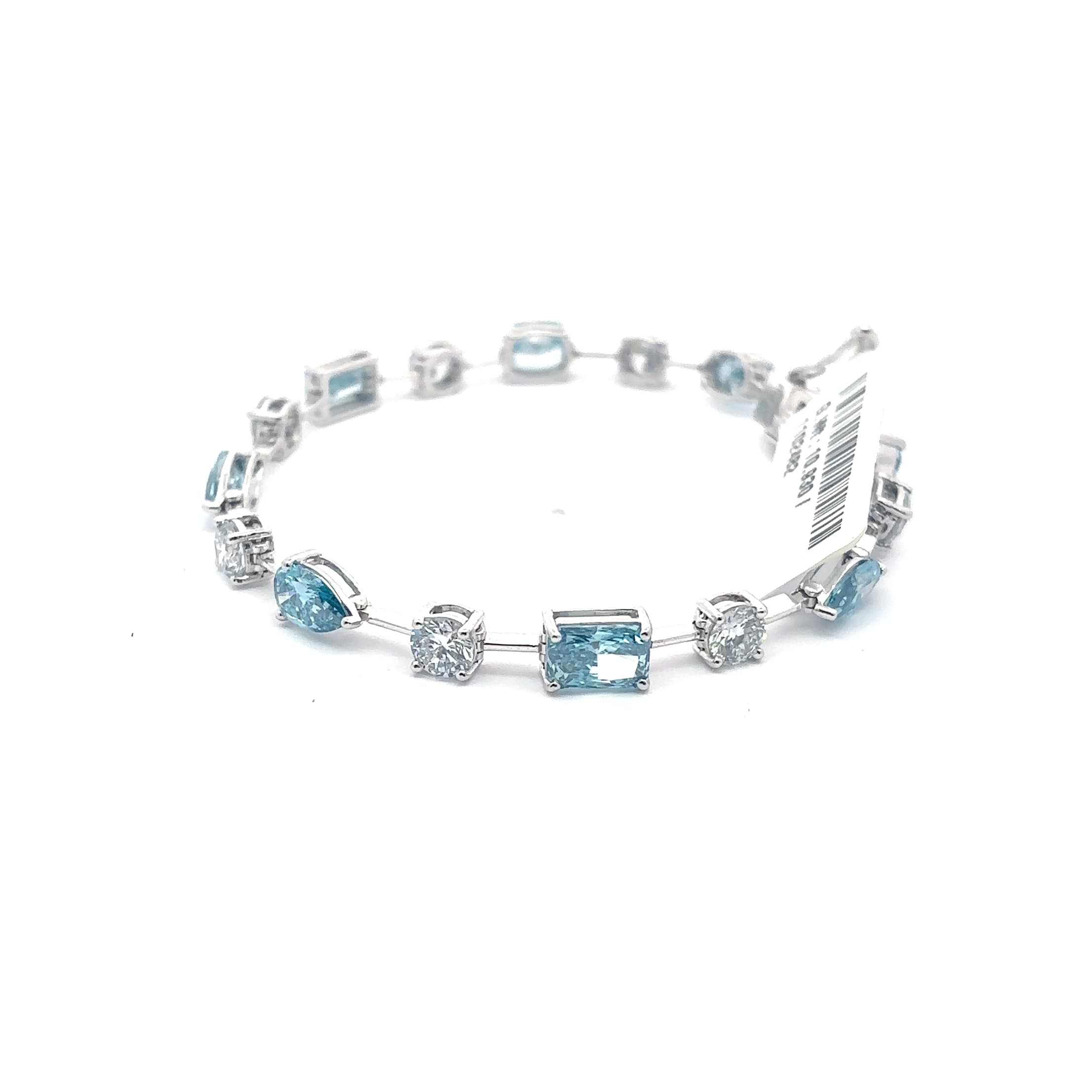14k White Gold Bracelet with Bluish Aquamarine and round diamonds 3