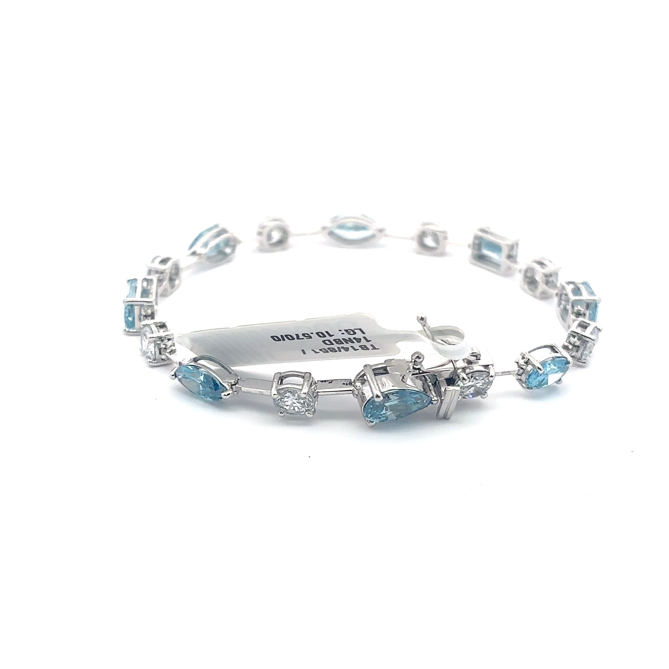 14k White Gold Bracelet with Bluish Aquamarine and round diamonds 4