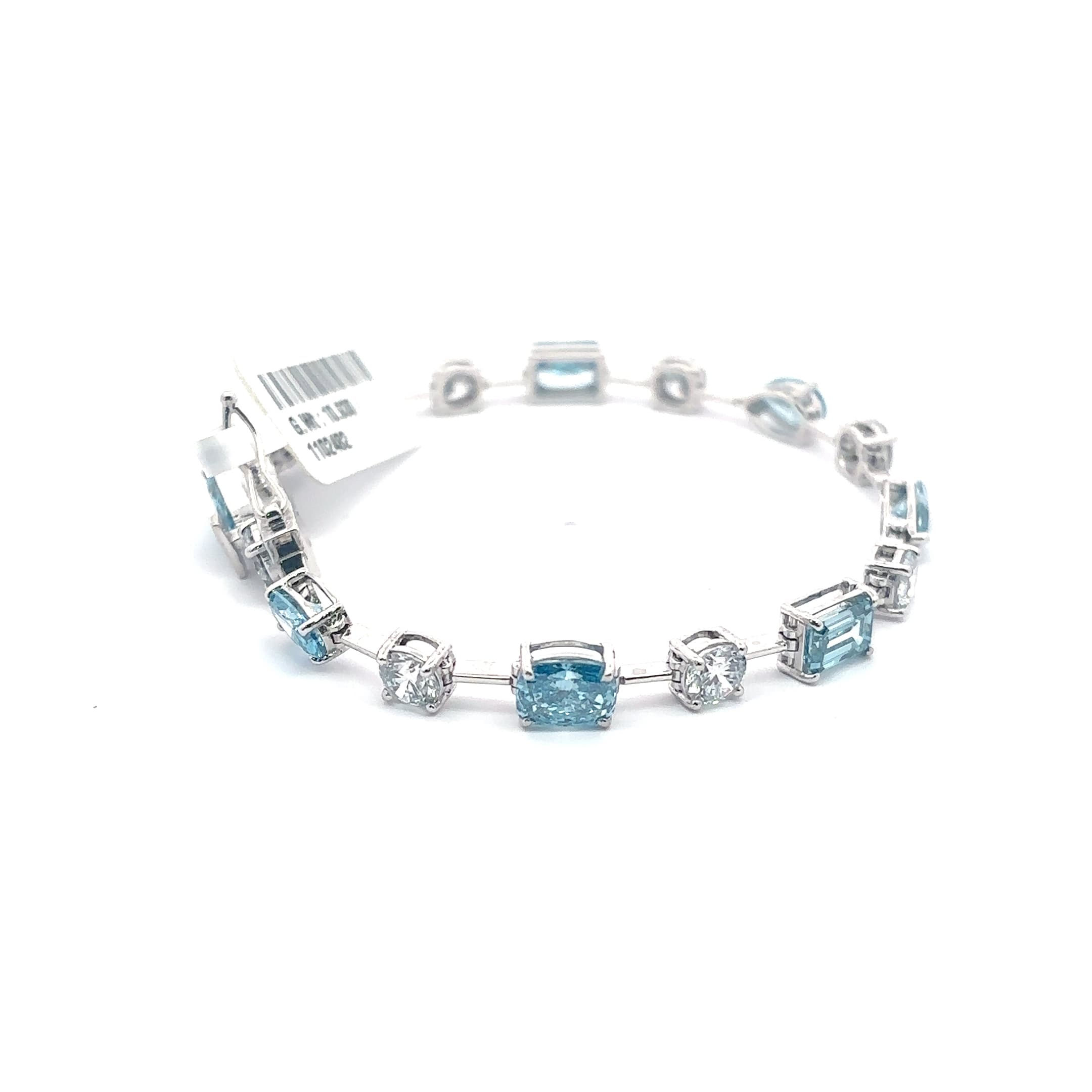 14k White Gold Bracelet with Bluish Aquamarine and round diamonds 5