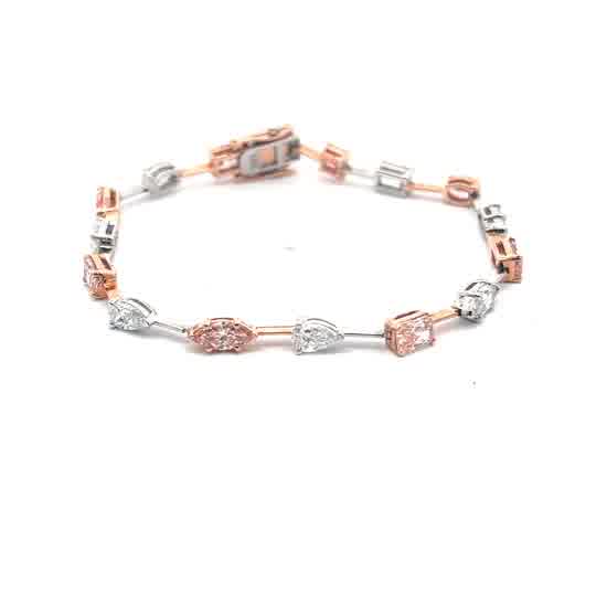 14K 2T Diamond Tennis Bracelet with pink and white mix colours and shape Diamonds