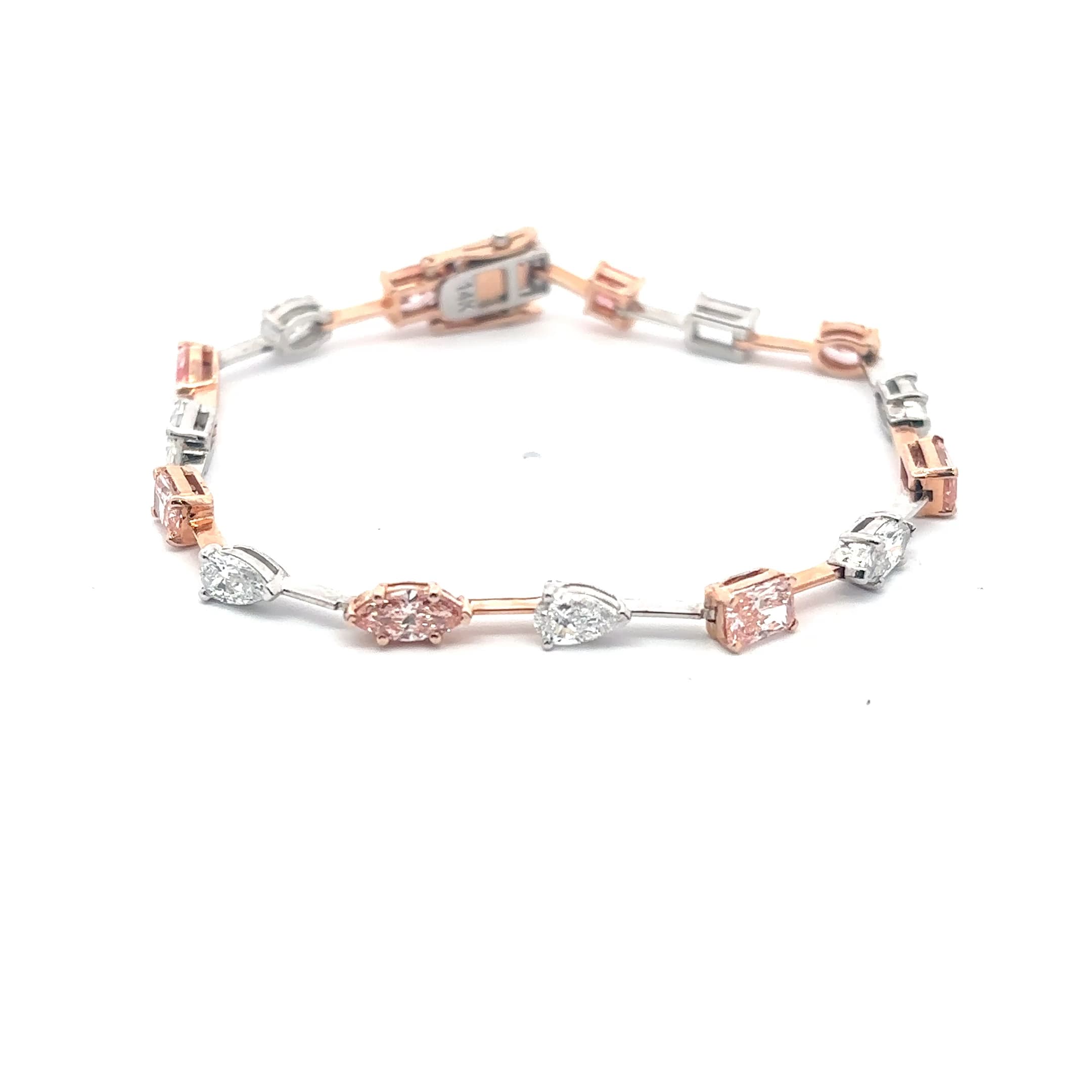 14K 2T Diamond Tennis Bracelet with pink and white mix colours and shape Diamonds 2