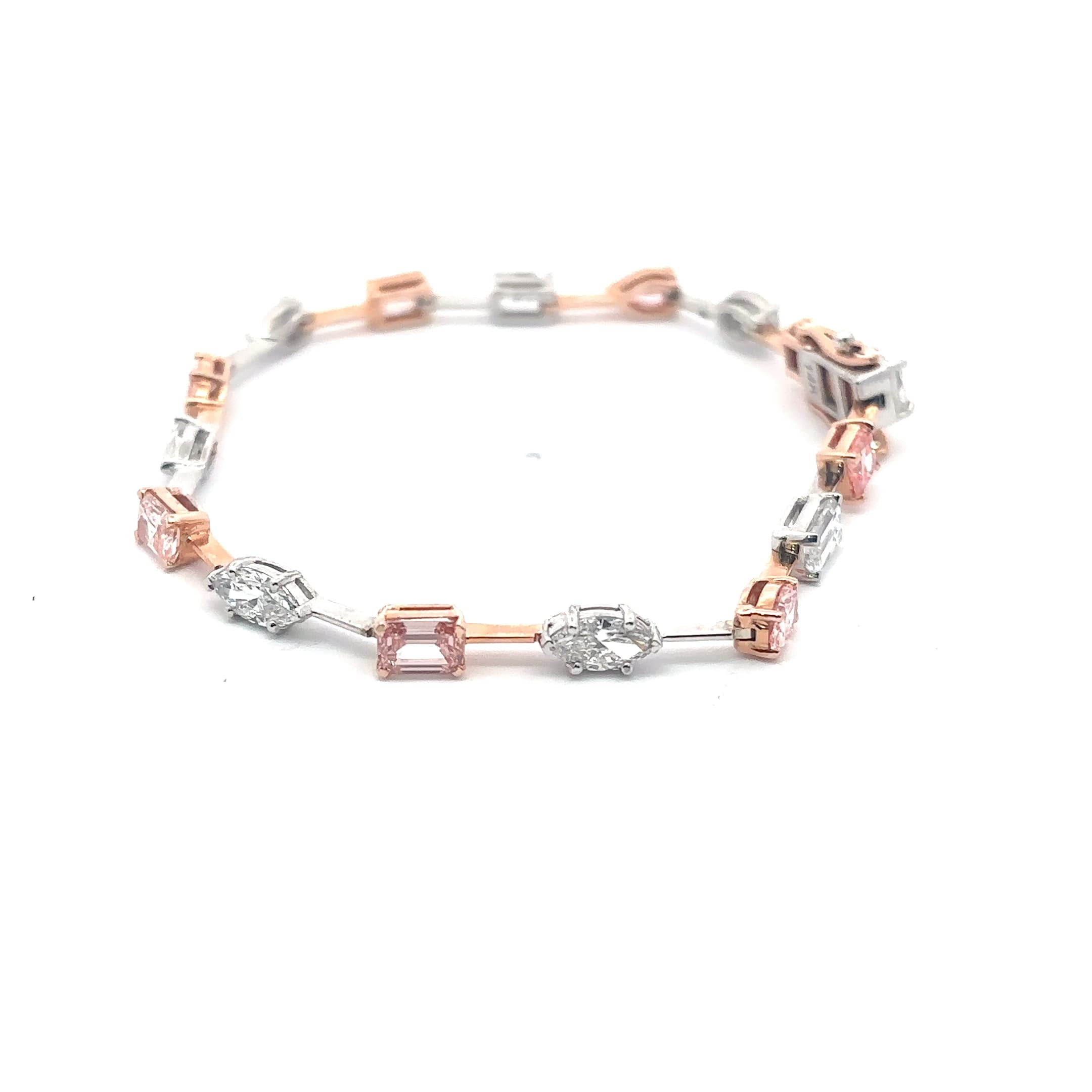 14K 2T Diamond Tennis Bracelet with pink and white mix colours and shape Diamonds 3