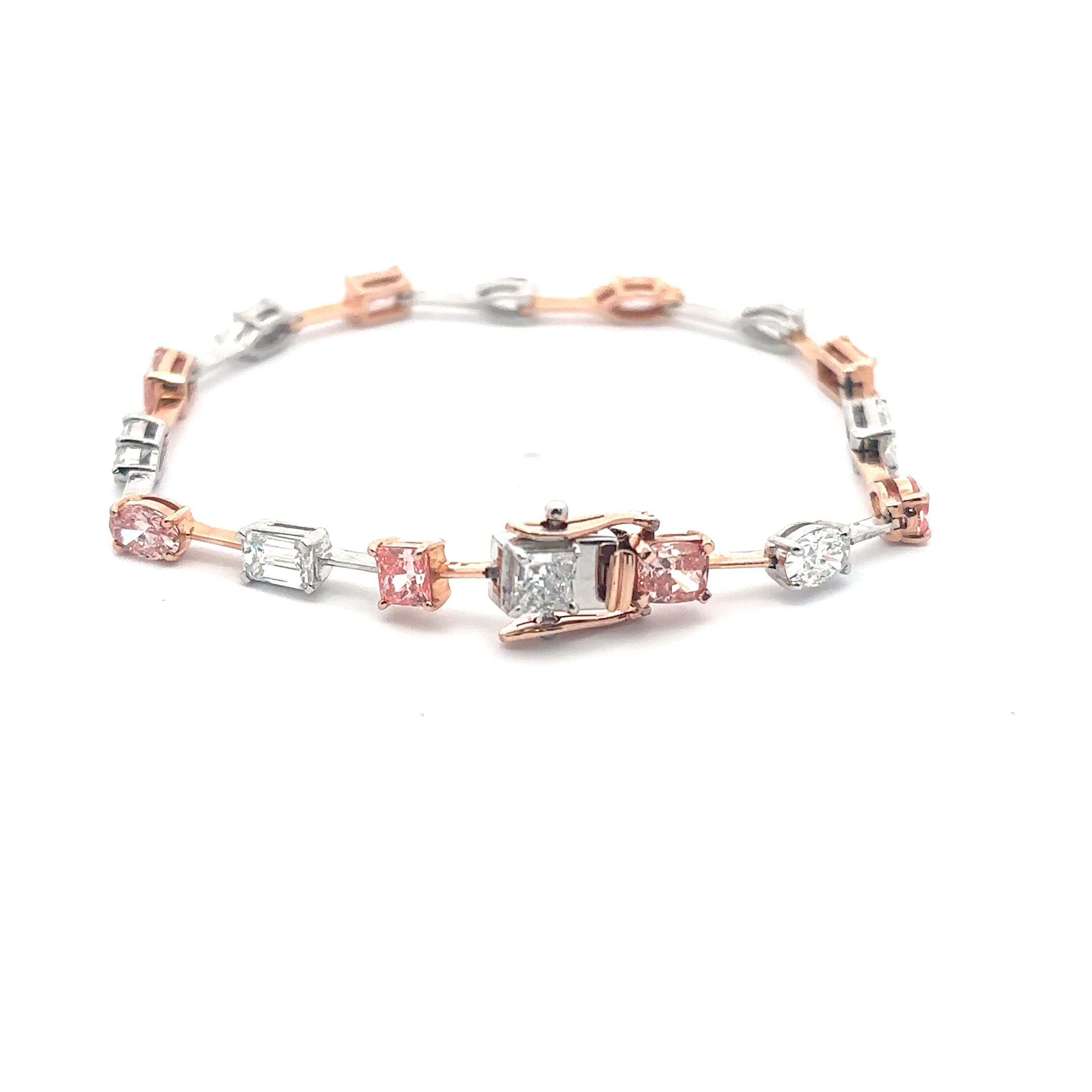 14K 2T Diamond Tennis Bracelet with pink and white mix colours and shape Diamonds 4