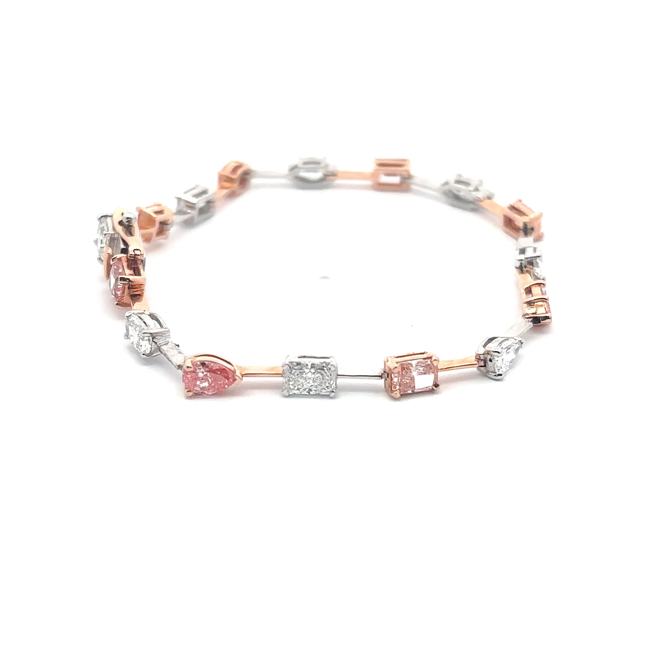 14K 2T Diamond Tennis Bracelet with pink and white mix colours and shape Diamonds 5