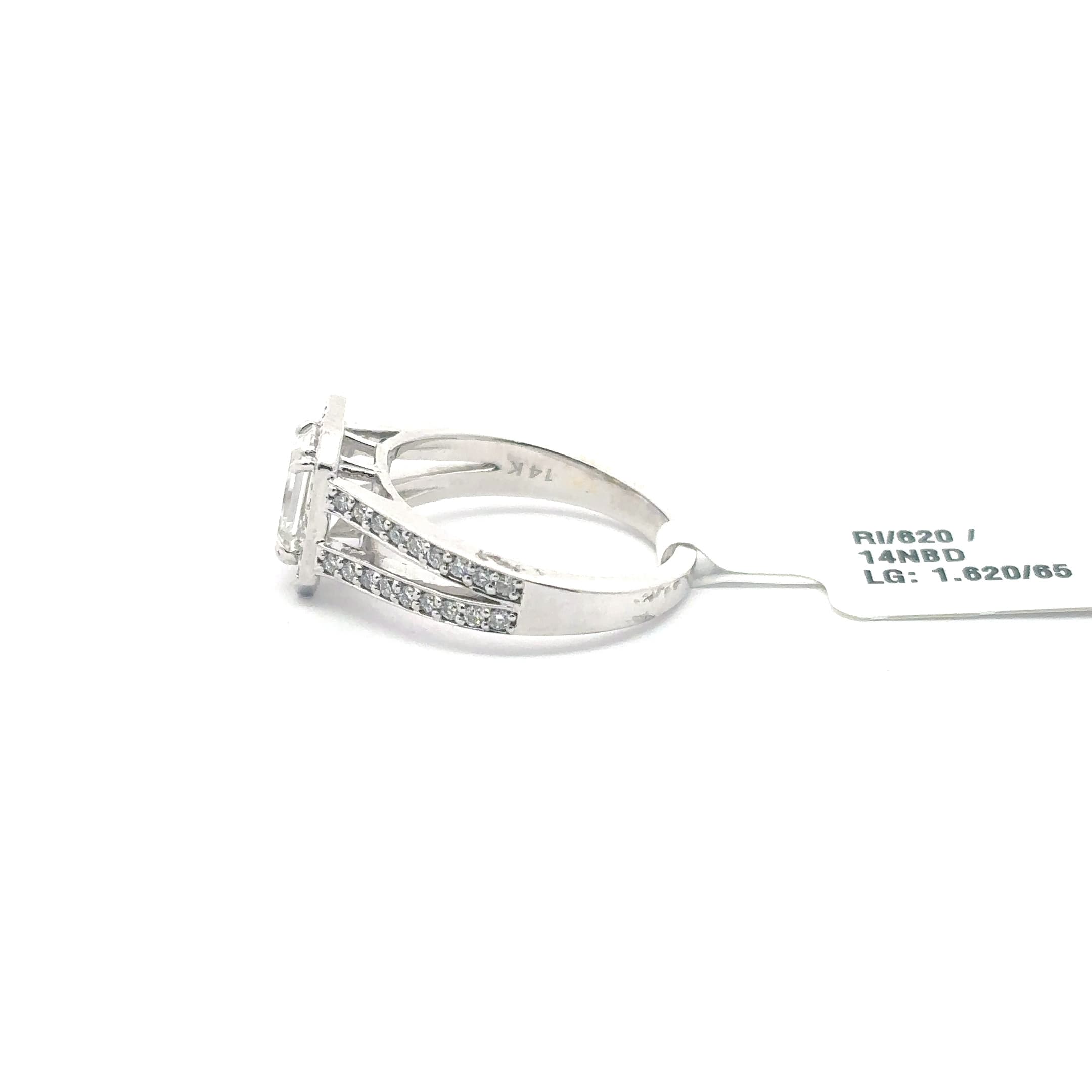 White Gold Multistone Ring with Emerald Cut Diamond 3