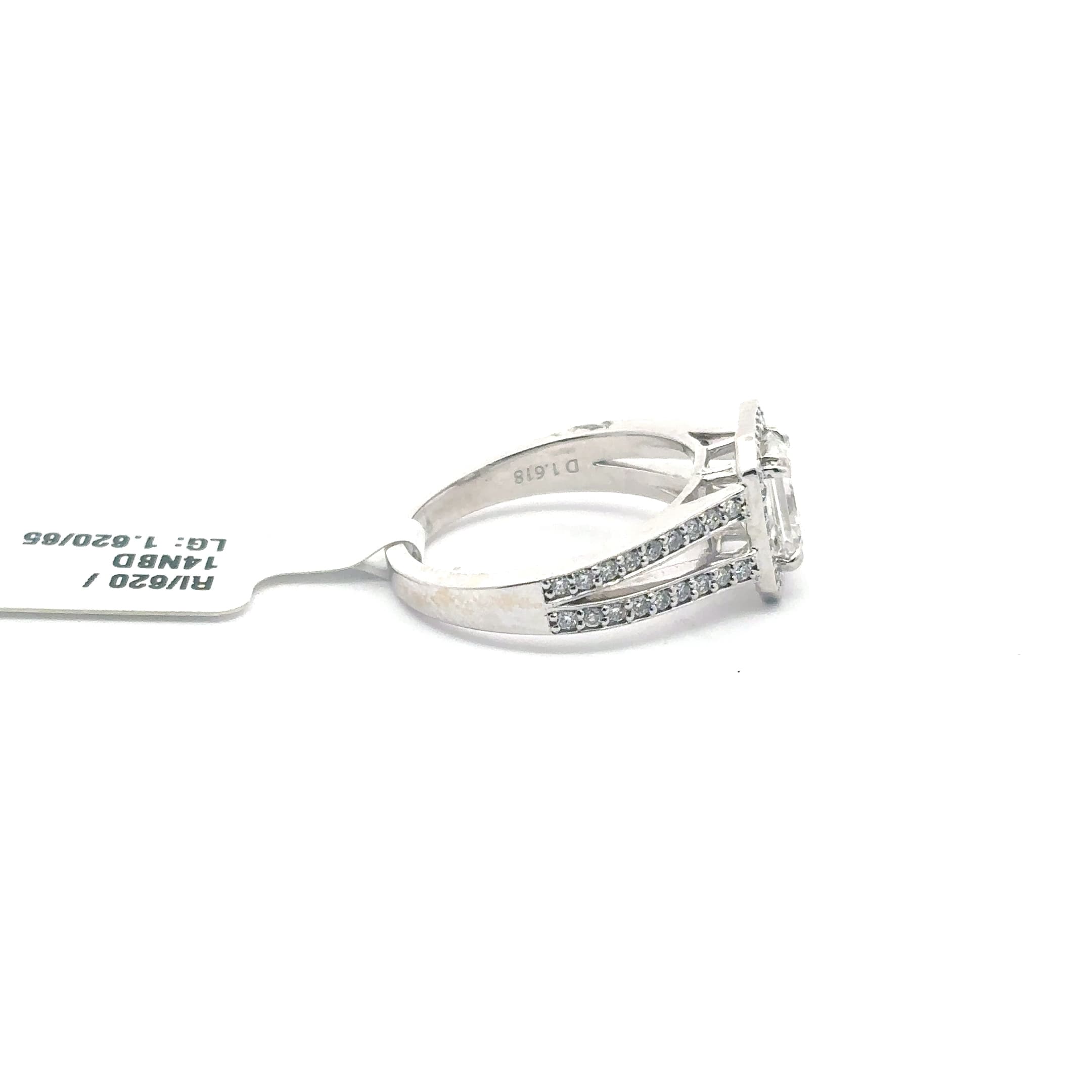 White Gold Multistone Ring with Emerald Cut Diamond 5