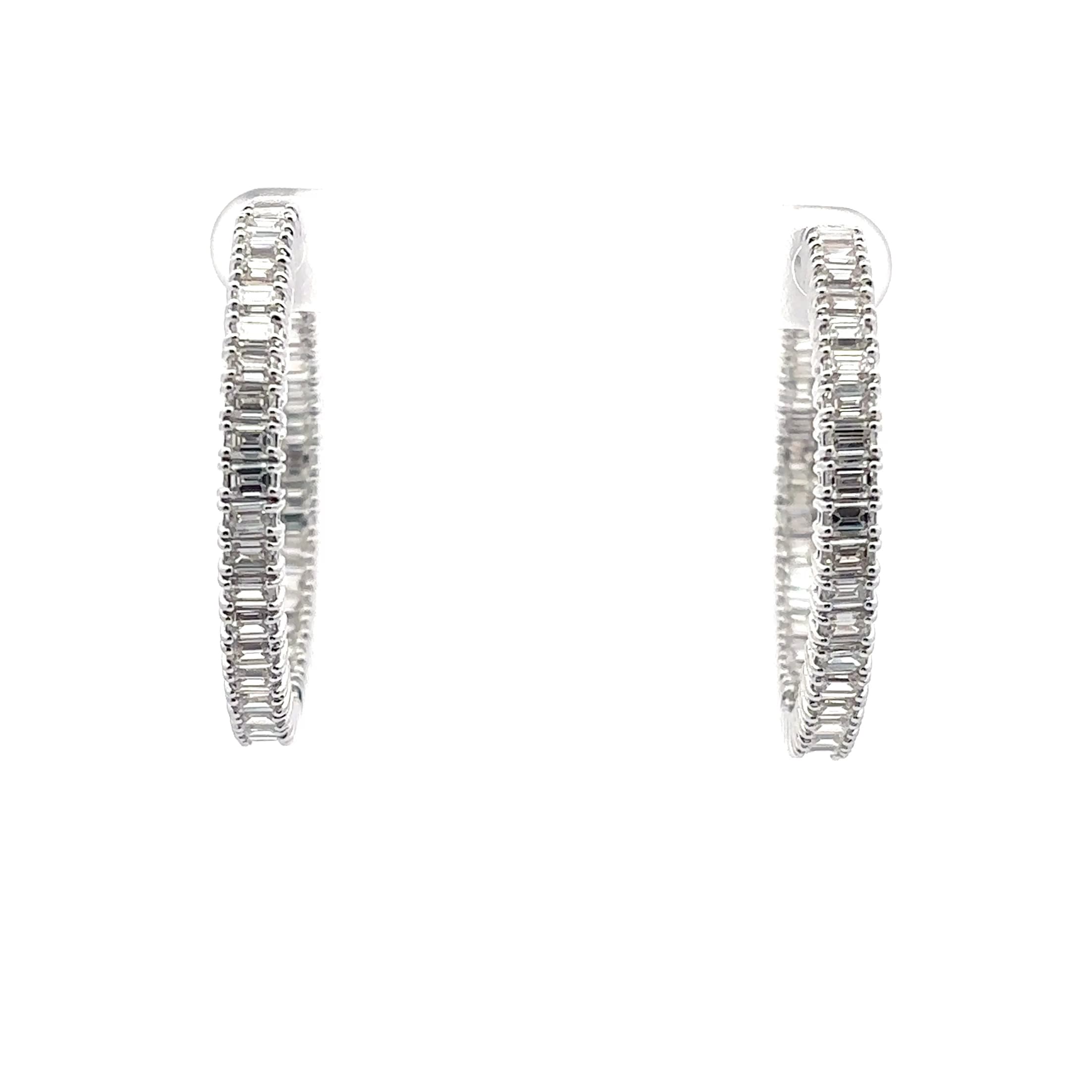 White Gold Hoop Earrings with Emerald Cut Diamonds. -10g 2