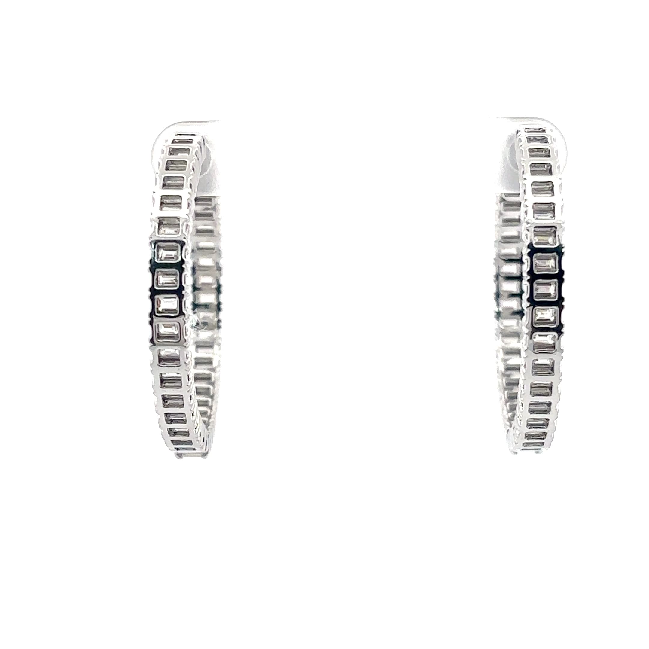 White Gold Hoop Earrings with Emerald Cut Diamonds. -10g 4