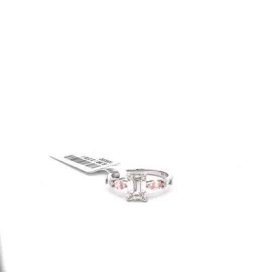 White Gold Multistone Ring with Emerald Cut Diamond