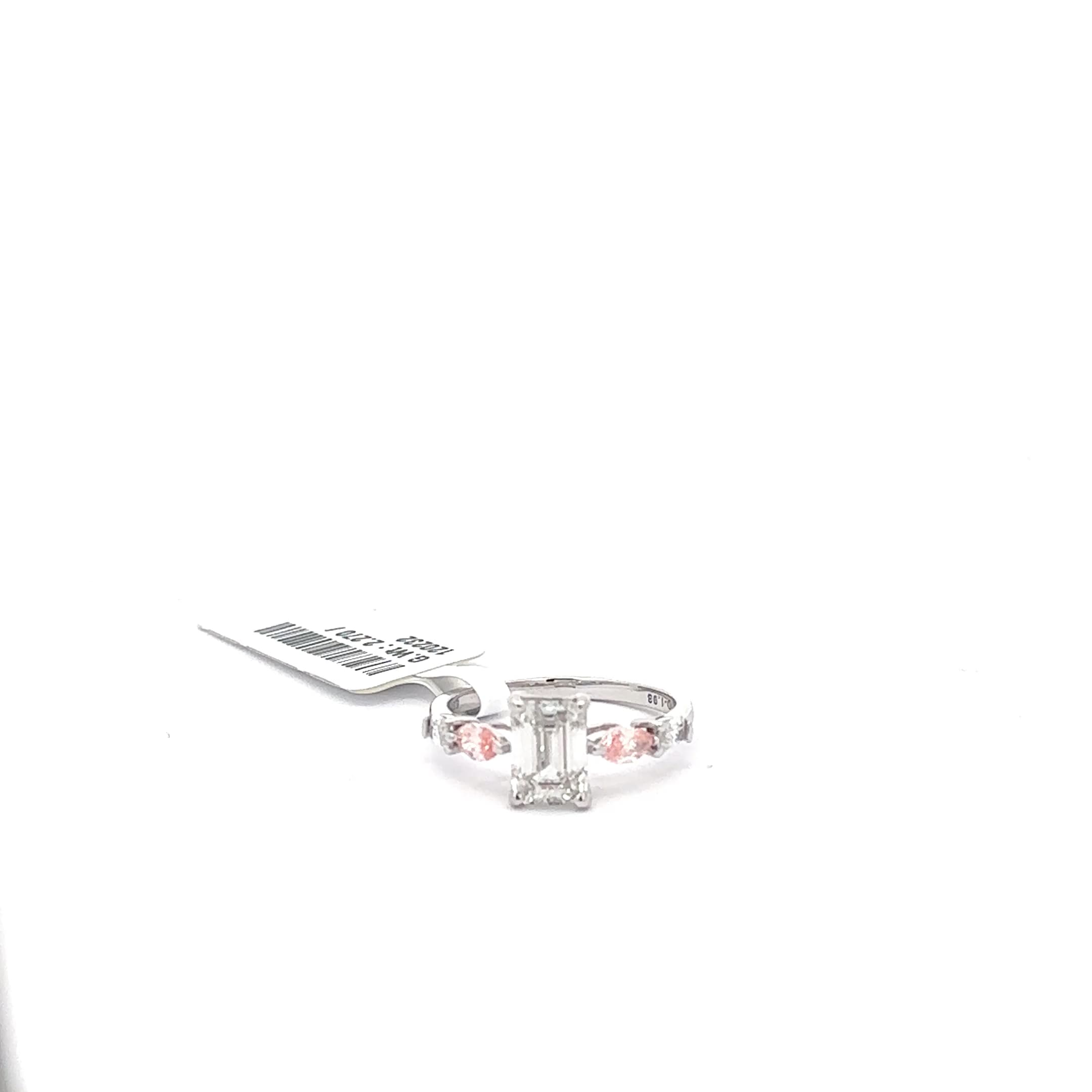 White Gold Multistone Ring with Emerald Cut Diamond 2