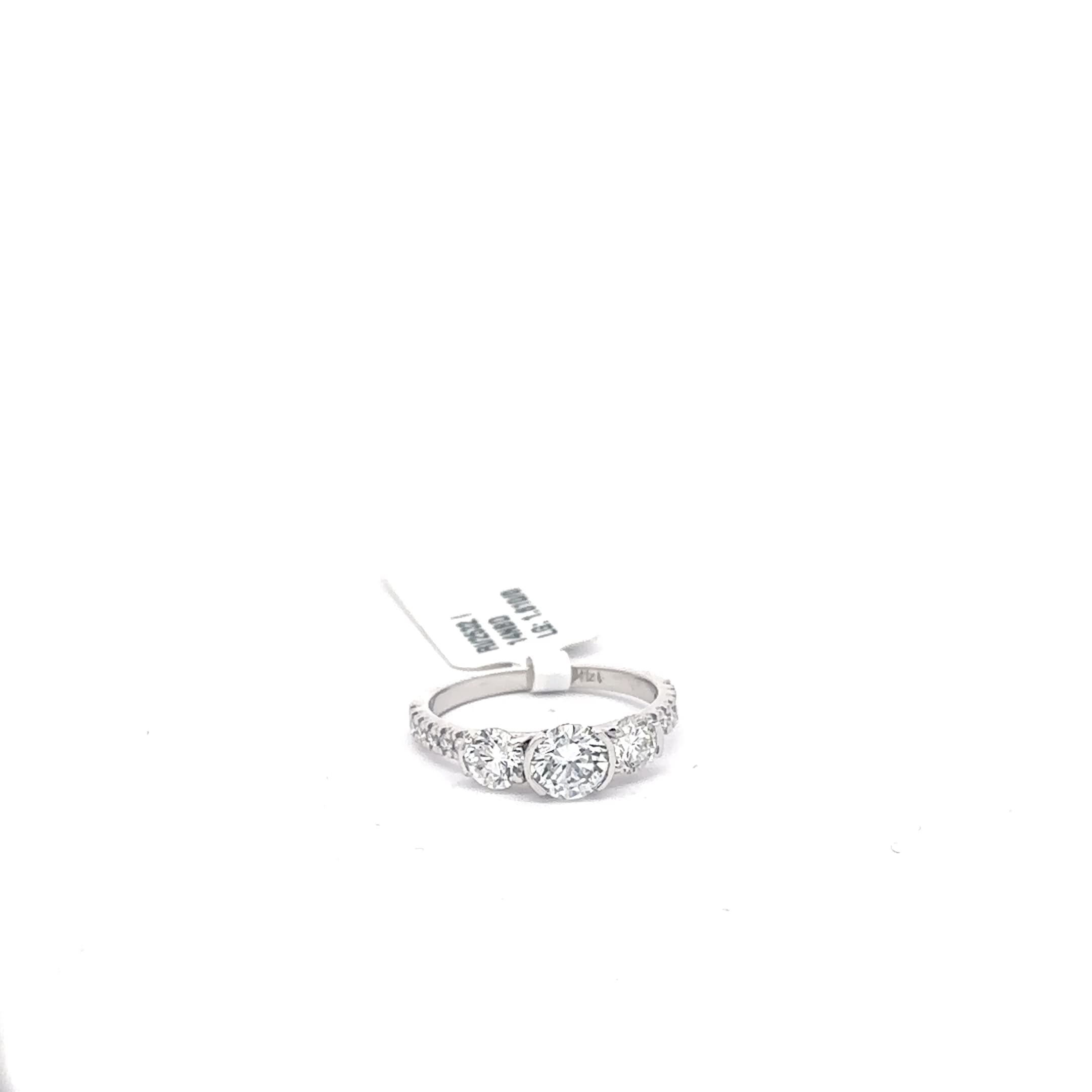 White Gold Three-Stone Diamond Ring with Round Brilliant Cut Diamonds 2