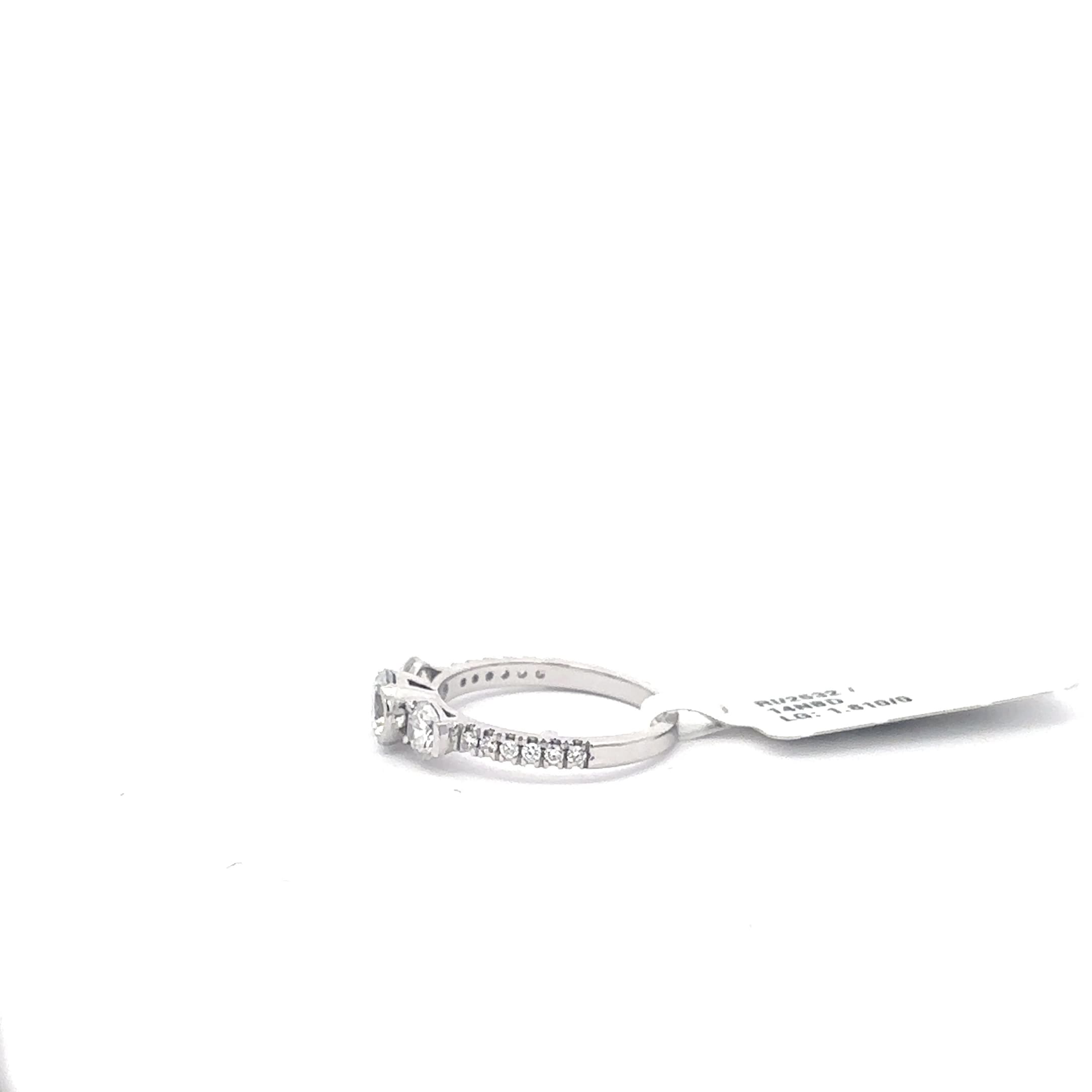 White Gold Three-Stone Diamond Ring with Round Brilliant Cut Diamonds 3