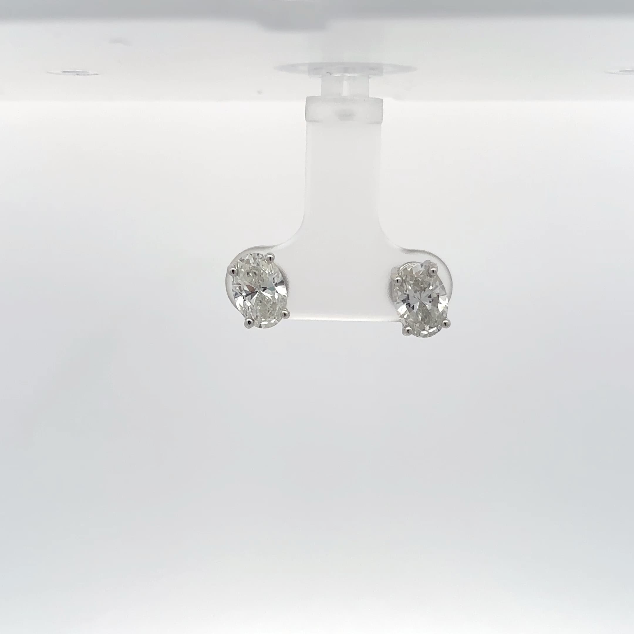 Diamond Oval Stud Earrings in White Gold 2