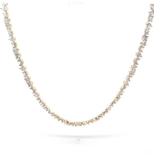 Yellow Gold Diamond Asymmetrical Baguette Cut Necklace