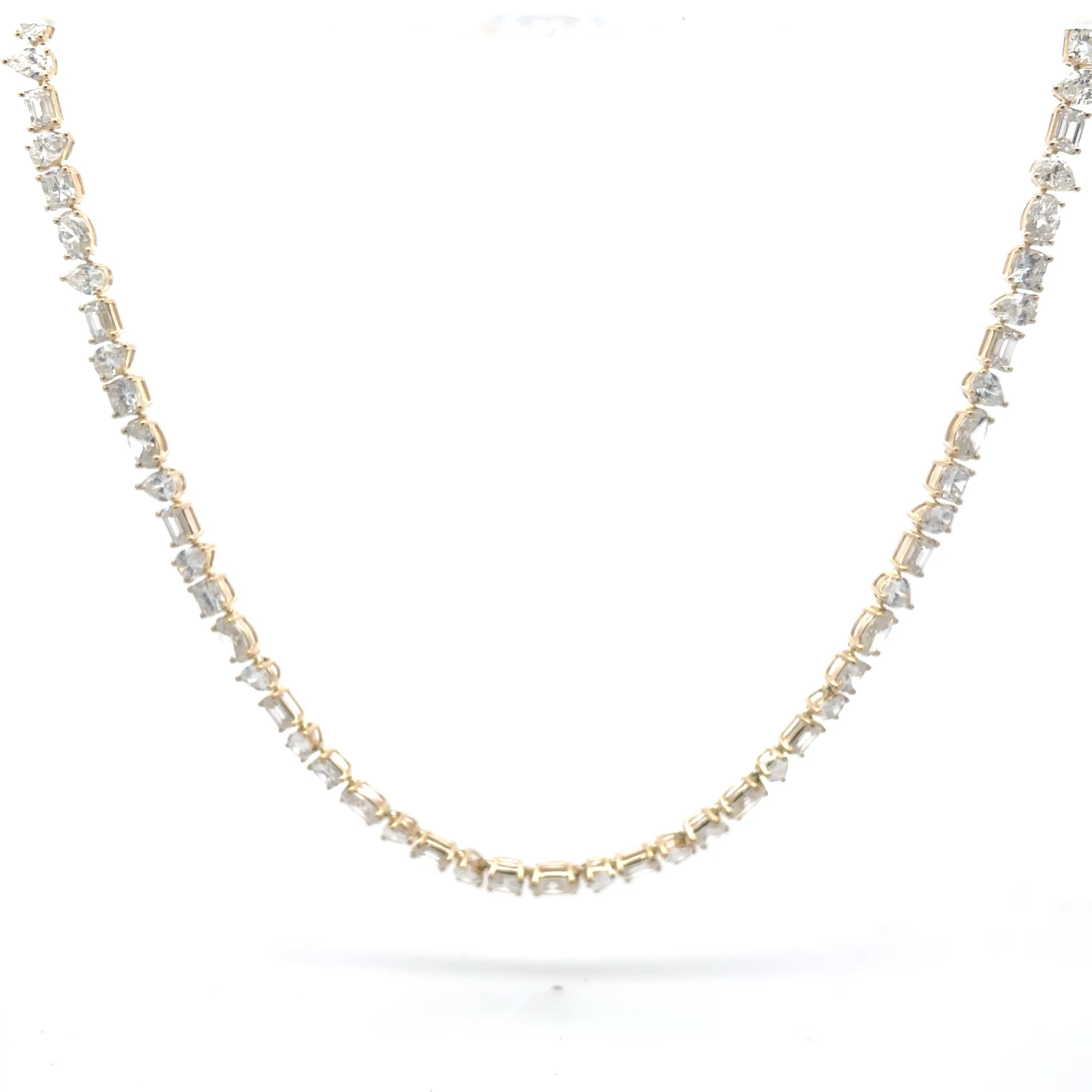 Yellow Gold Diamond Asymmetrical Baguette Cut Necklace 2