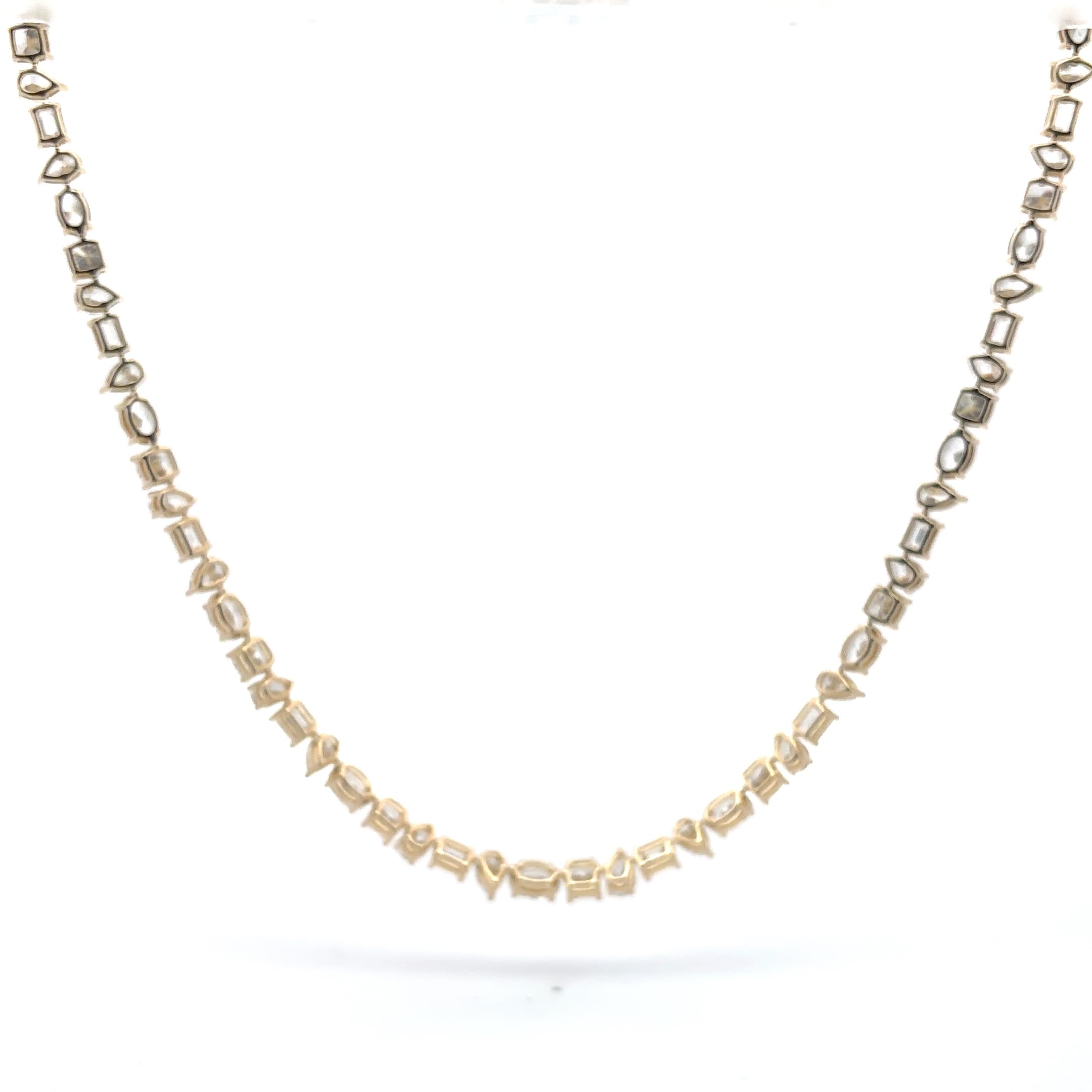 Yellow Gold Diamond Asymmetrical Baguette Cut Necklace 4