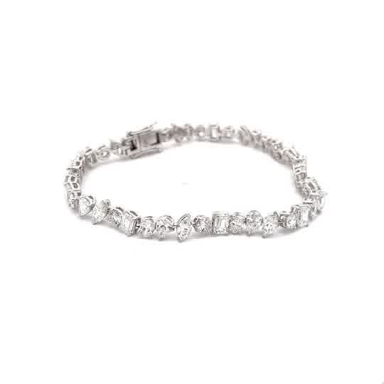 14K White Gold Tennis Bracelet with mix fancy shapes Diamonds