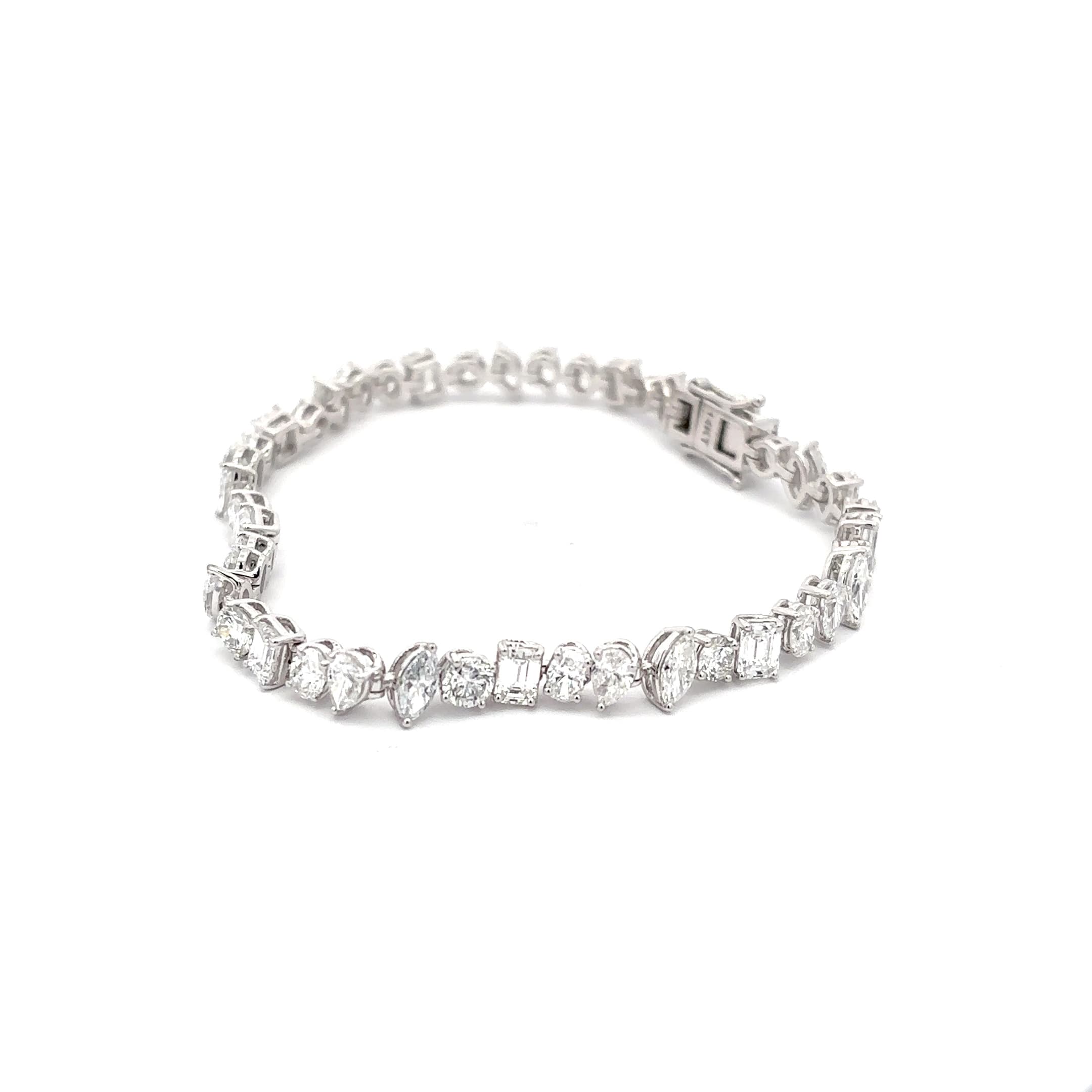 14K White Gold Tennis Bracelet with mix fancy shapes Diamonds 3
