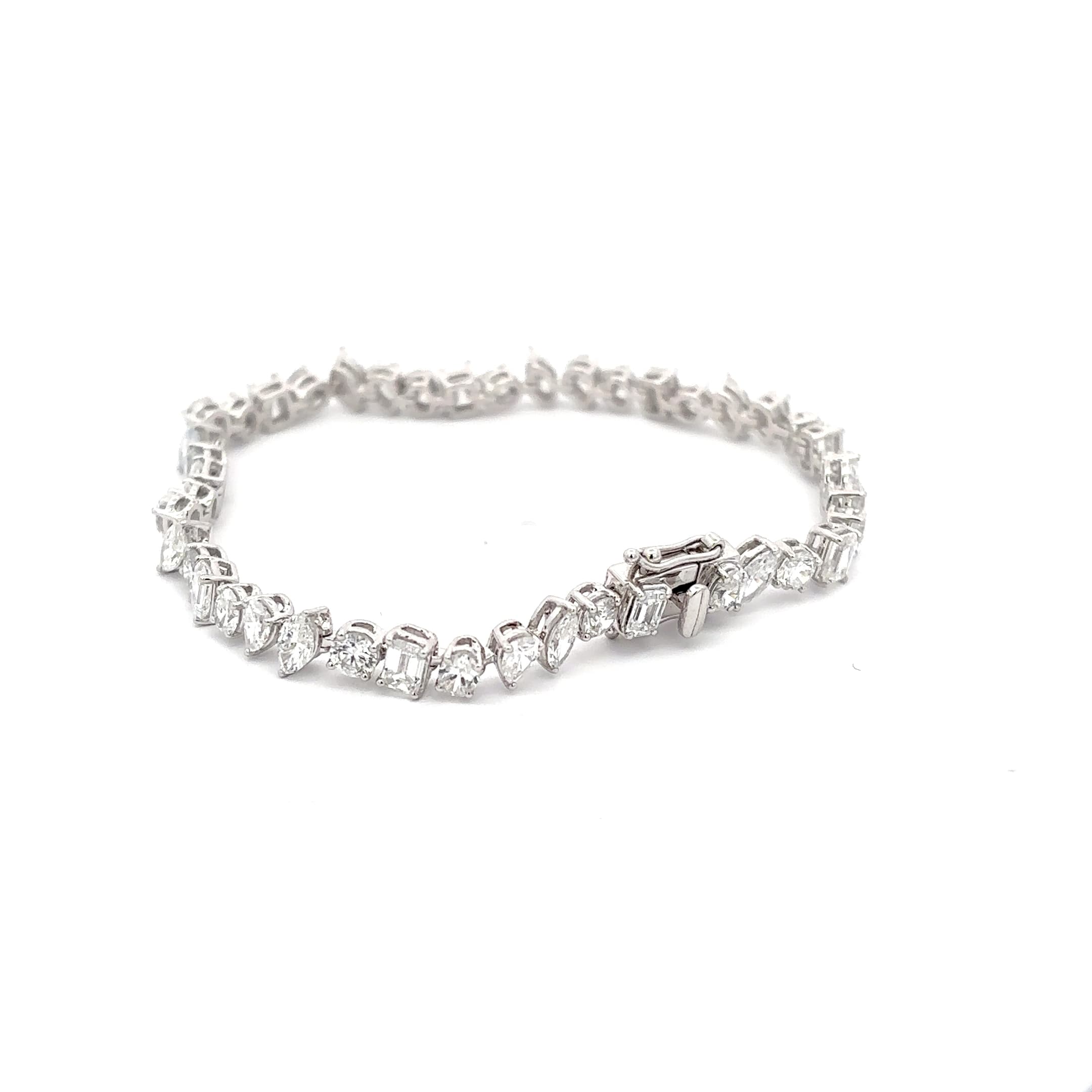 14K White Gold Tennis Bracelet with mix fancy shapes Diamonds 4