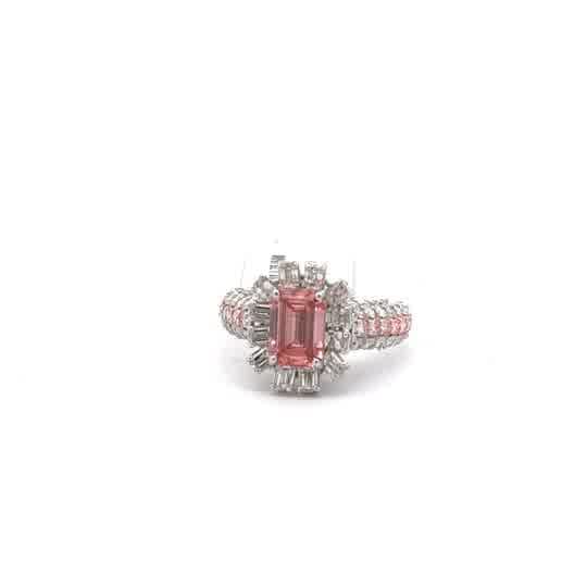 White Gold-Plated Silver Multistone Ring with Reddish-Purple Tourmaline