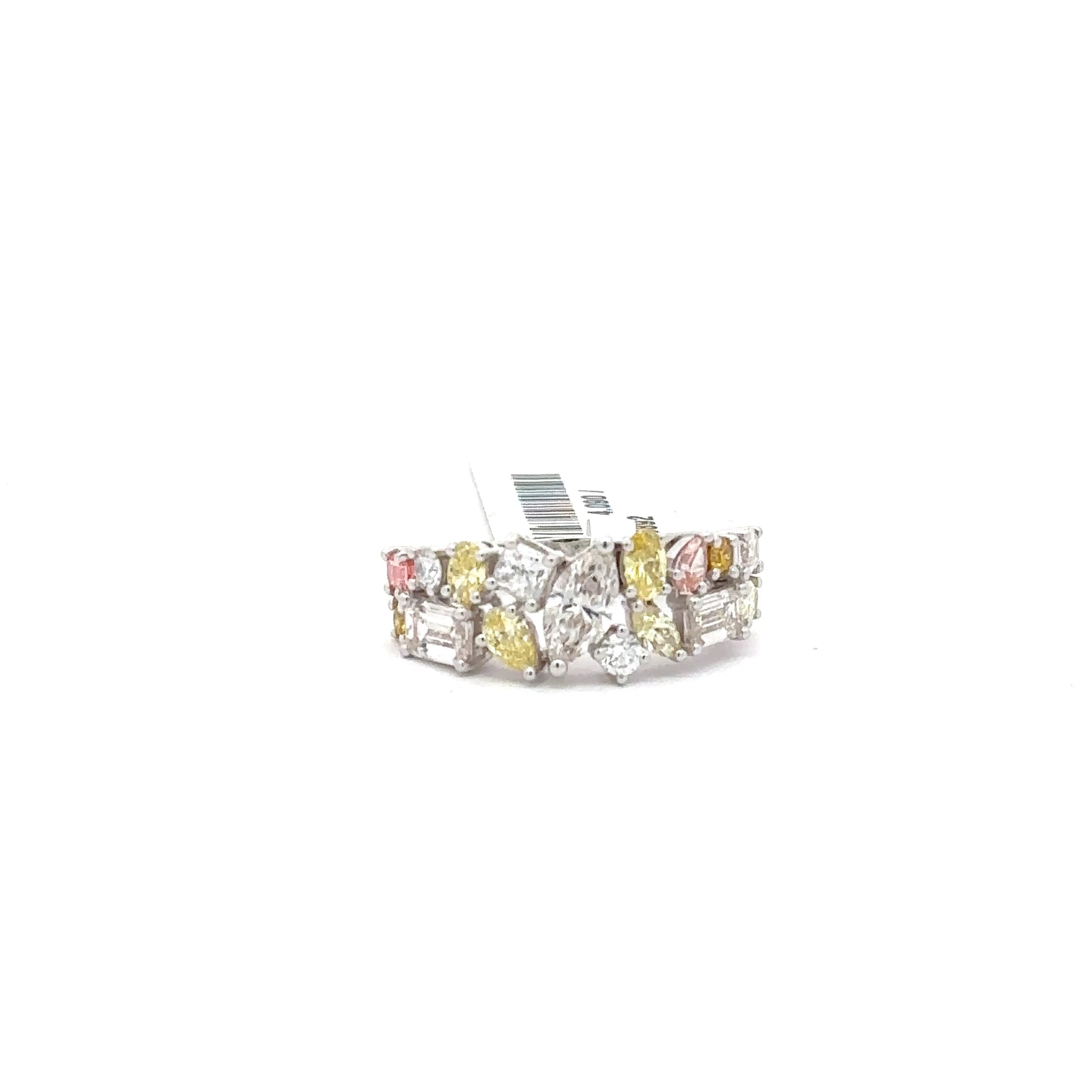 White Gold Multistone Ring with Yellow Oval Cut Diamond 2