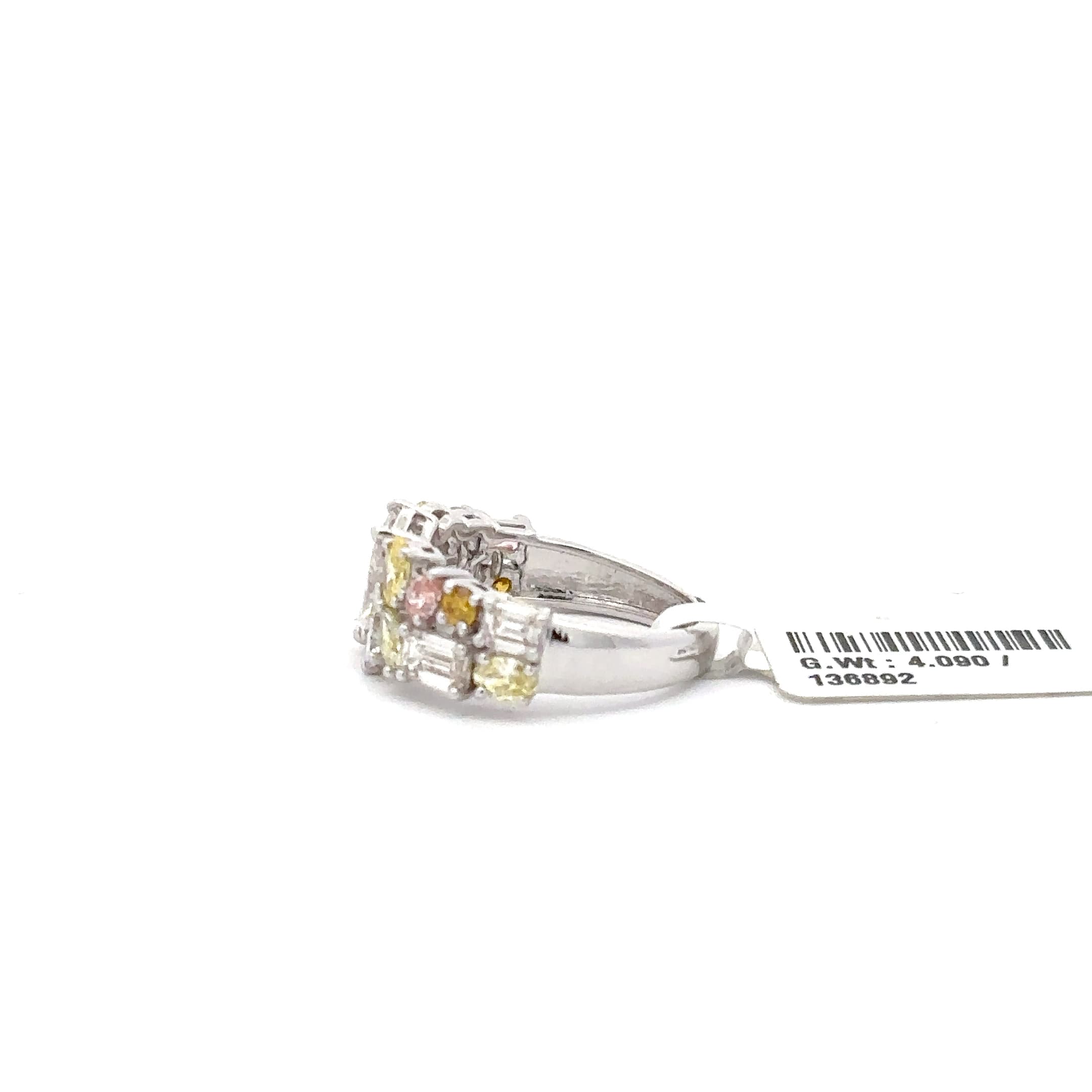 White Gold Multistone Ring with Yellow Oval Cut Diamond 3