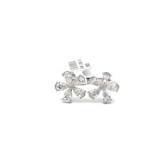 White Gold Stud Earrings with Pear Shaped Diamond Floral Design