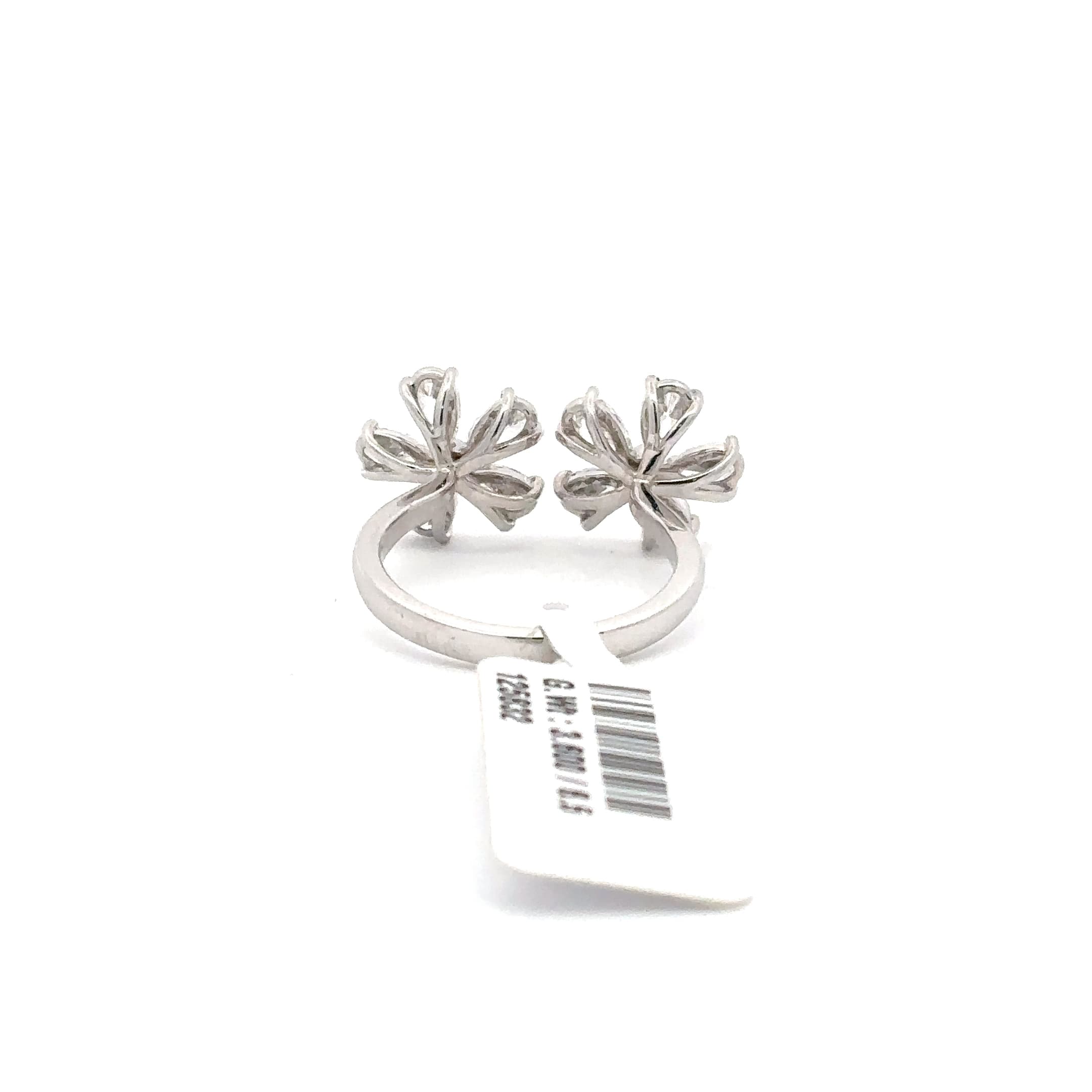 White Gold Stud Earrings with Pear Shaped Diamond Floral Design 4