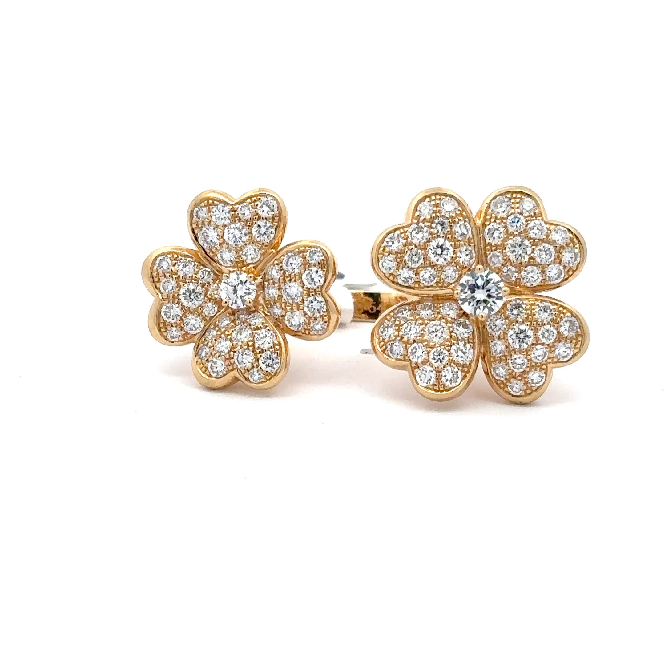 Diamond Pave Clover Stud Earrings in Yellow Gold 2