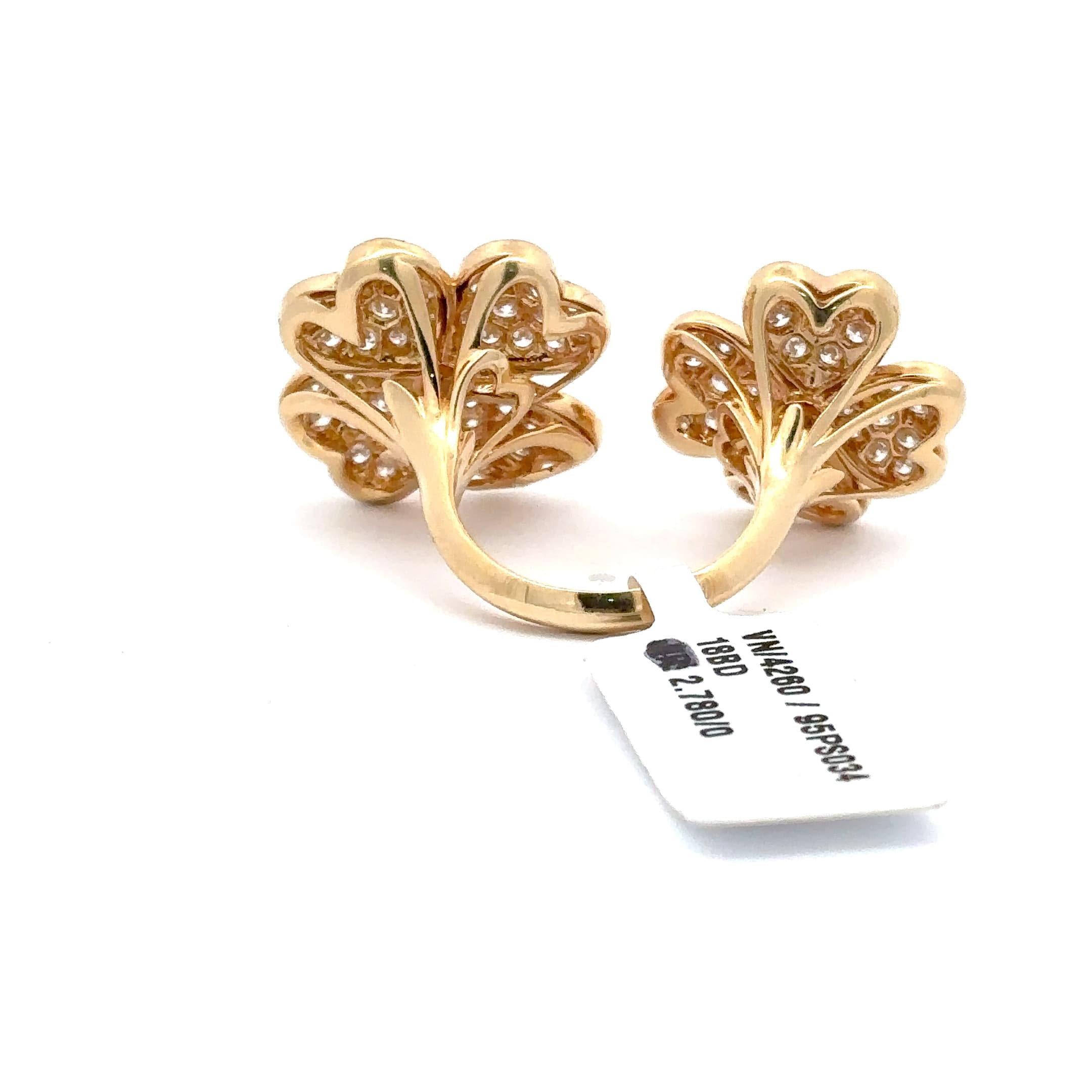 Diamond Pave Clover Stud Earrings in Yellow Gold 4