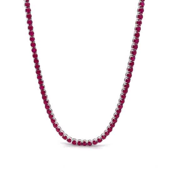 White Gold Chain Necklace with Cabochon Ruby Accents
