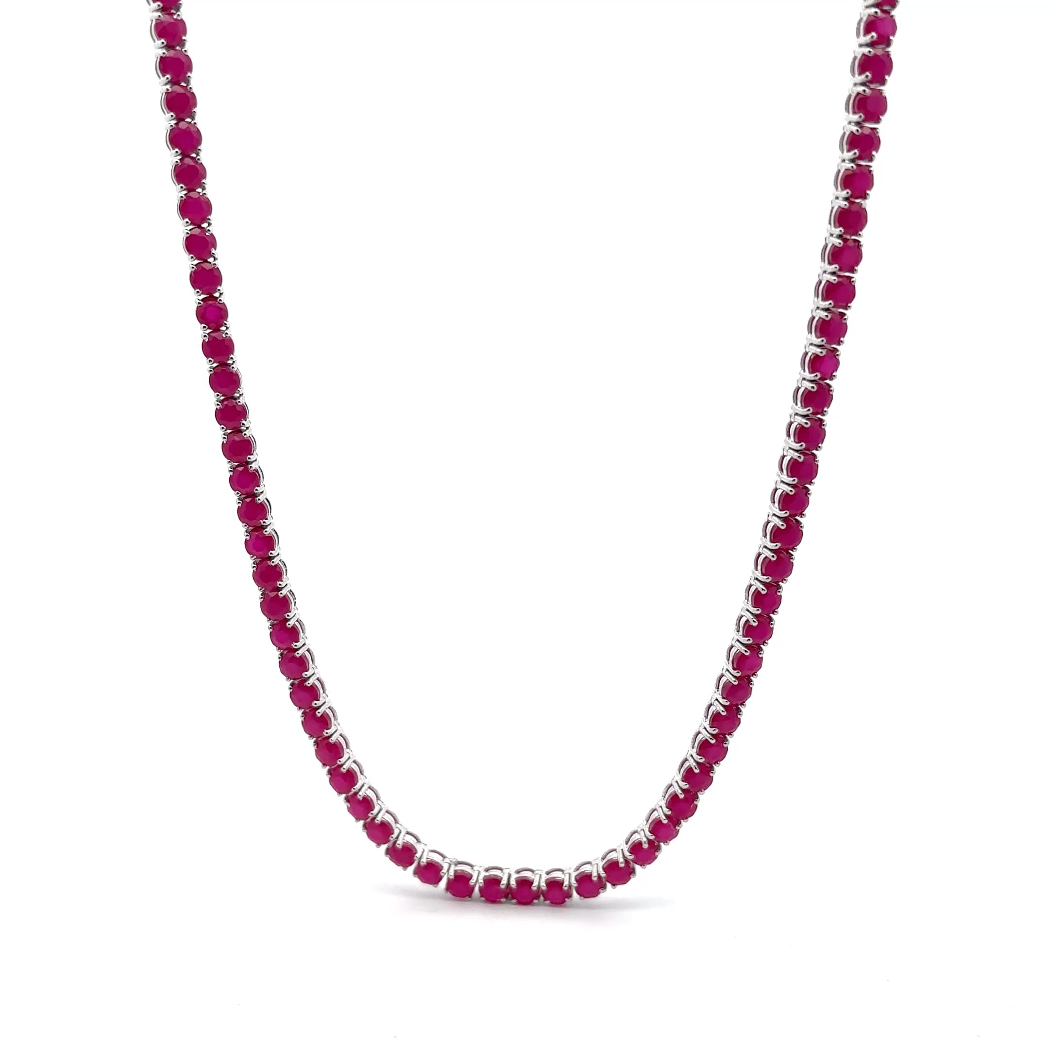 White Gold Chain Necklace with Cabochon Ruby Accents 2