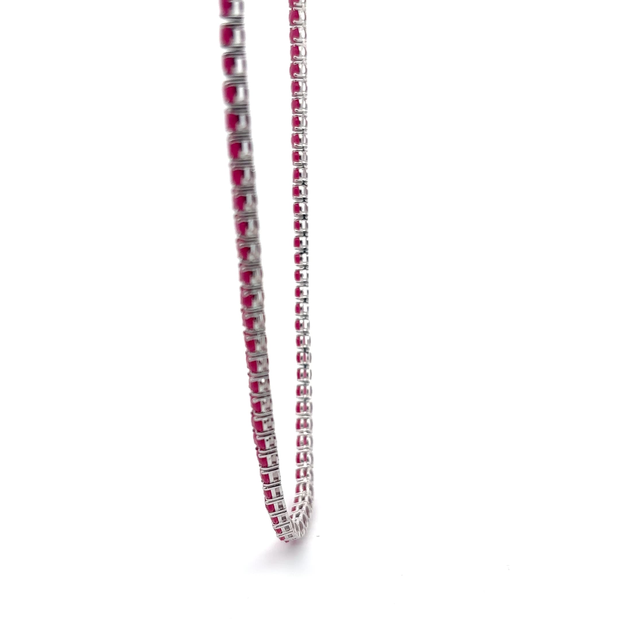 White Gold Chain Necklace with Cabochon Ruby Accents 3