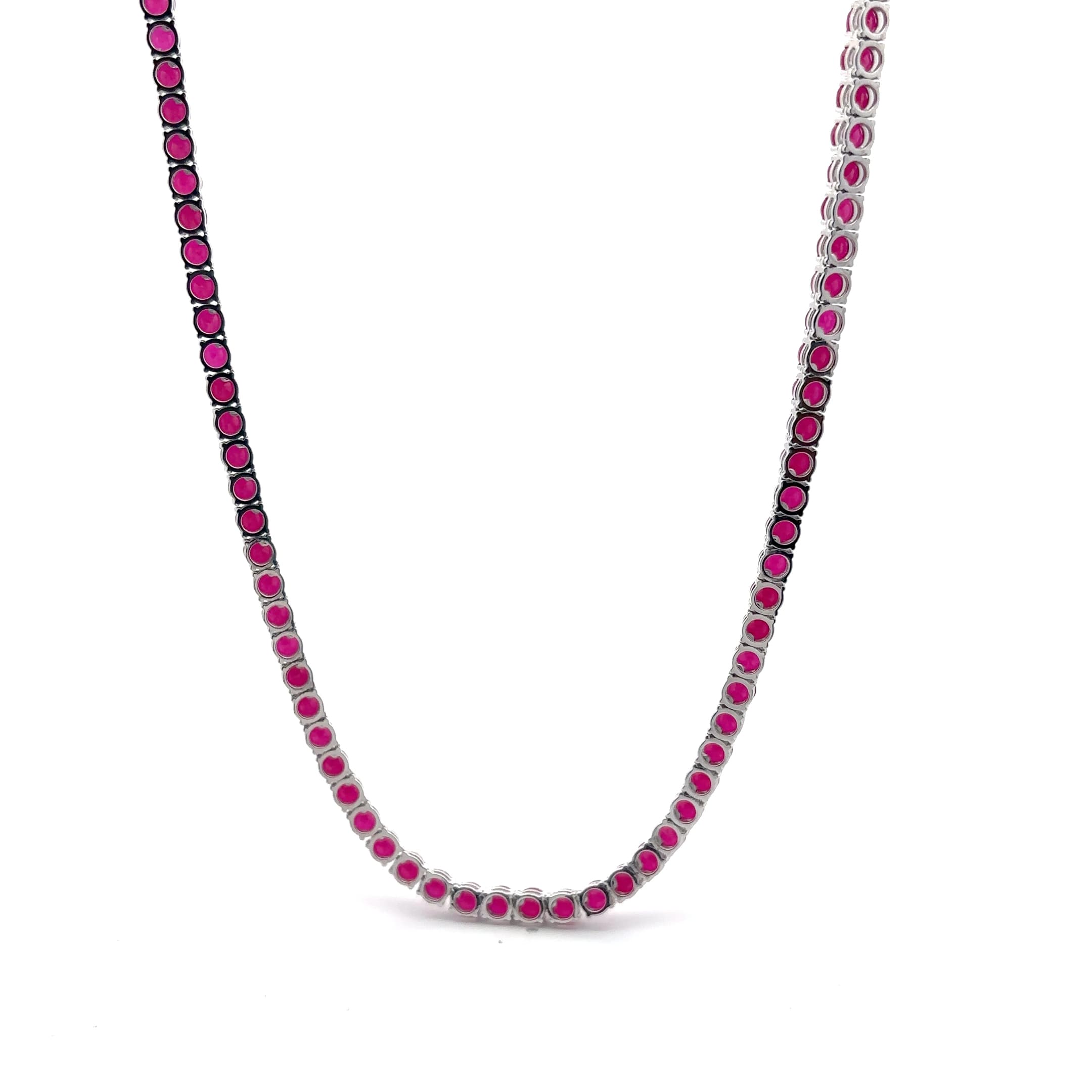 White Gold Chain Necklace with Cabochon Ruby Accents 4