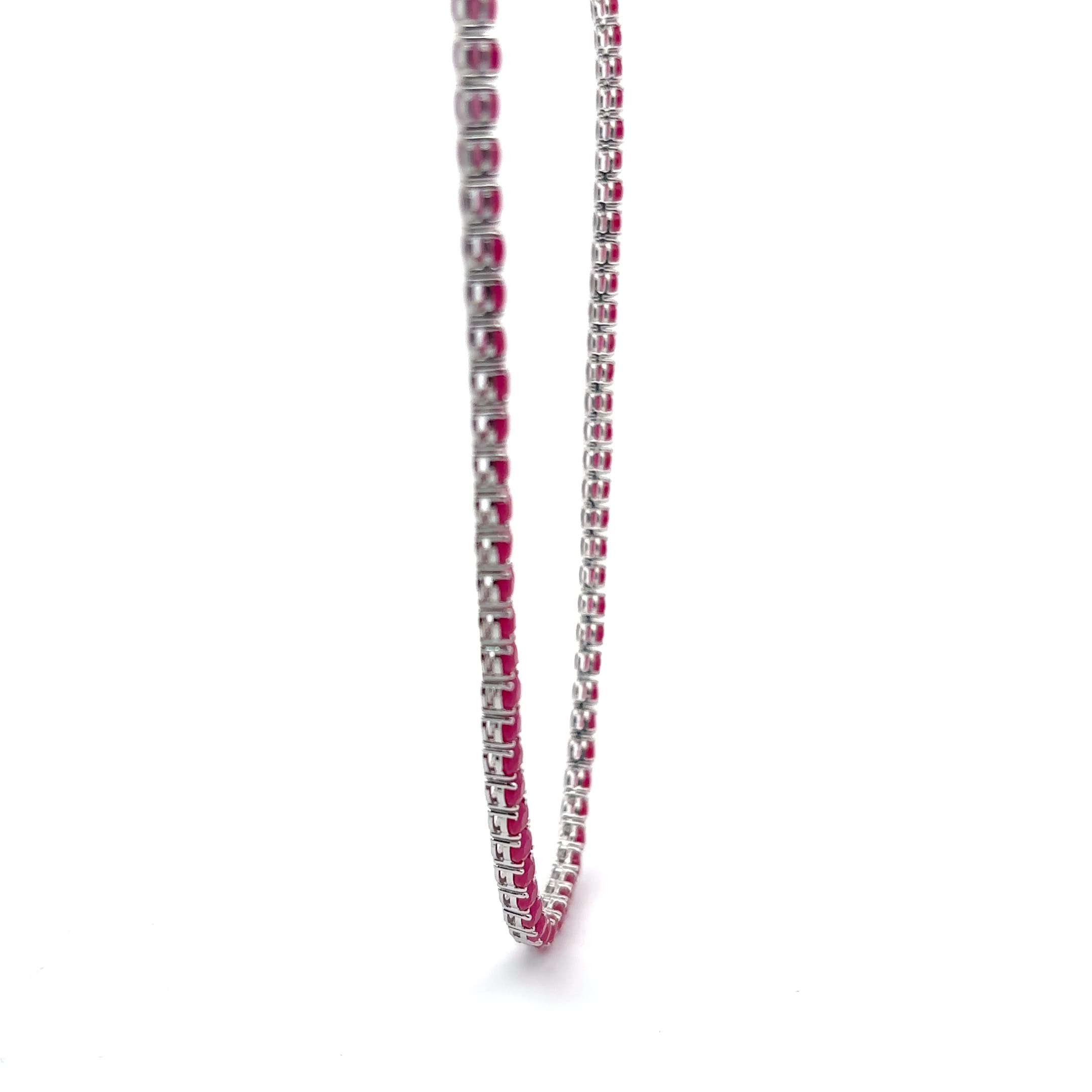 White Gold Chain Necklace with Cabochon Ruby Accents 5