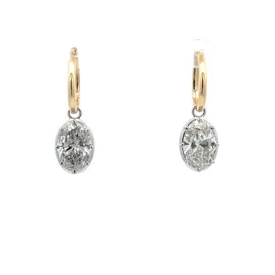 Oval Brilliant Cut Diamond Drop Earrings in Yellow Gold