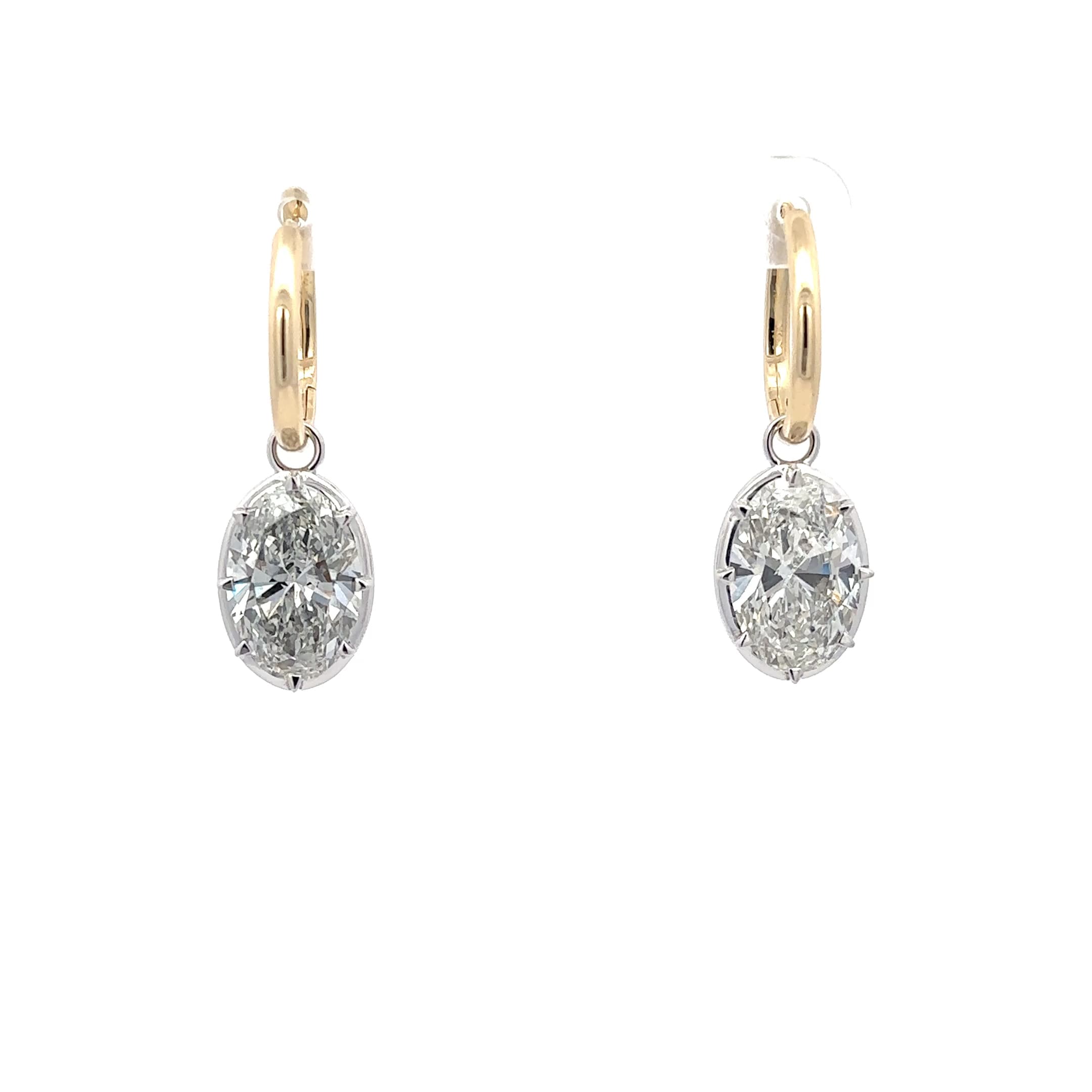 Oval Brilliant Cut Diamond Drop Earrings in Yellow Gold 2