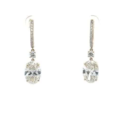 Oval Brilliant-Cut Diamond Yellow Gold Linear Drop Earrings