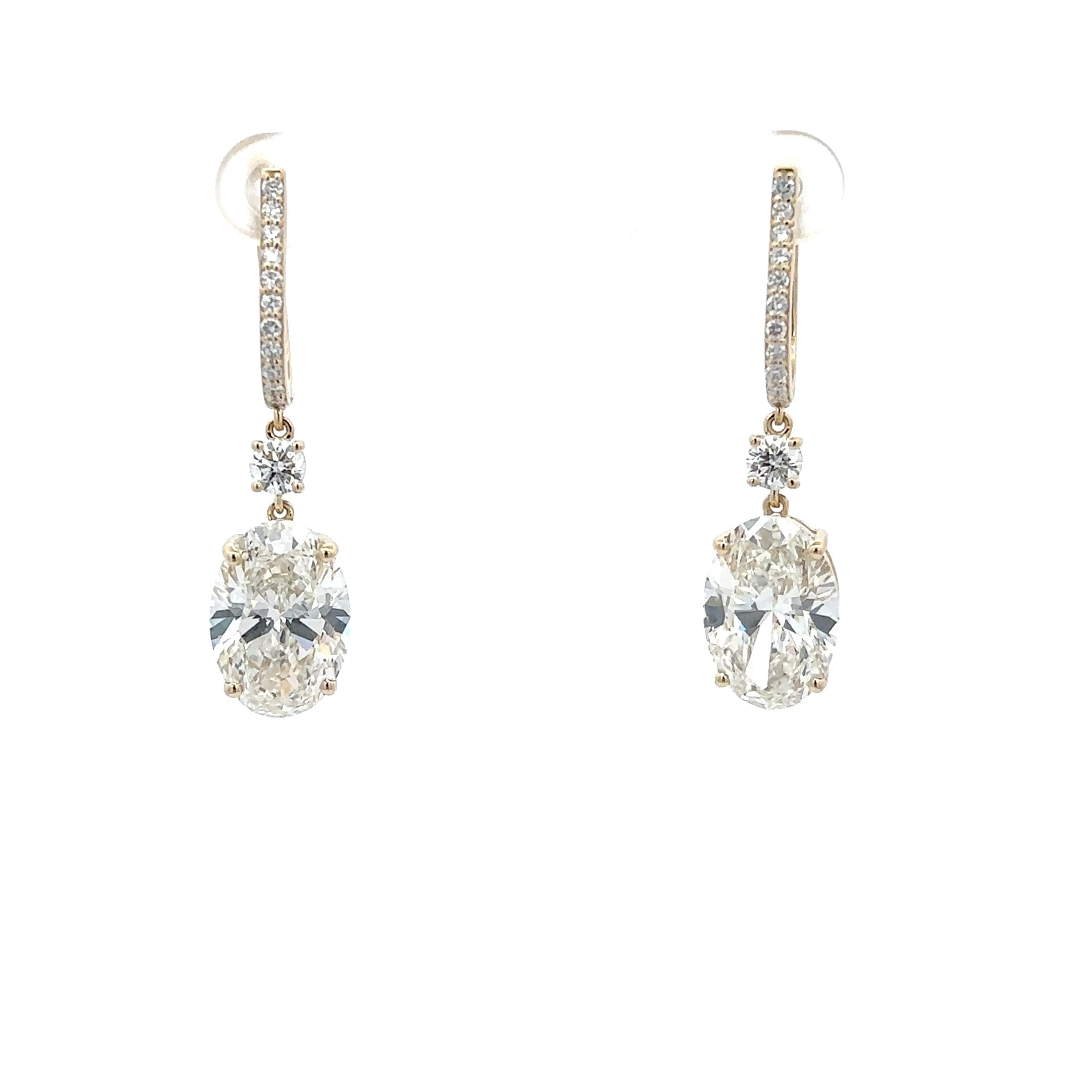 Oval Brilliant-Cut Diamond Yellow Gold Linear Drop Earrings 2