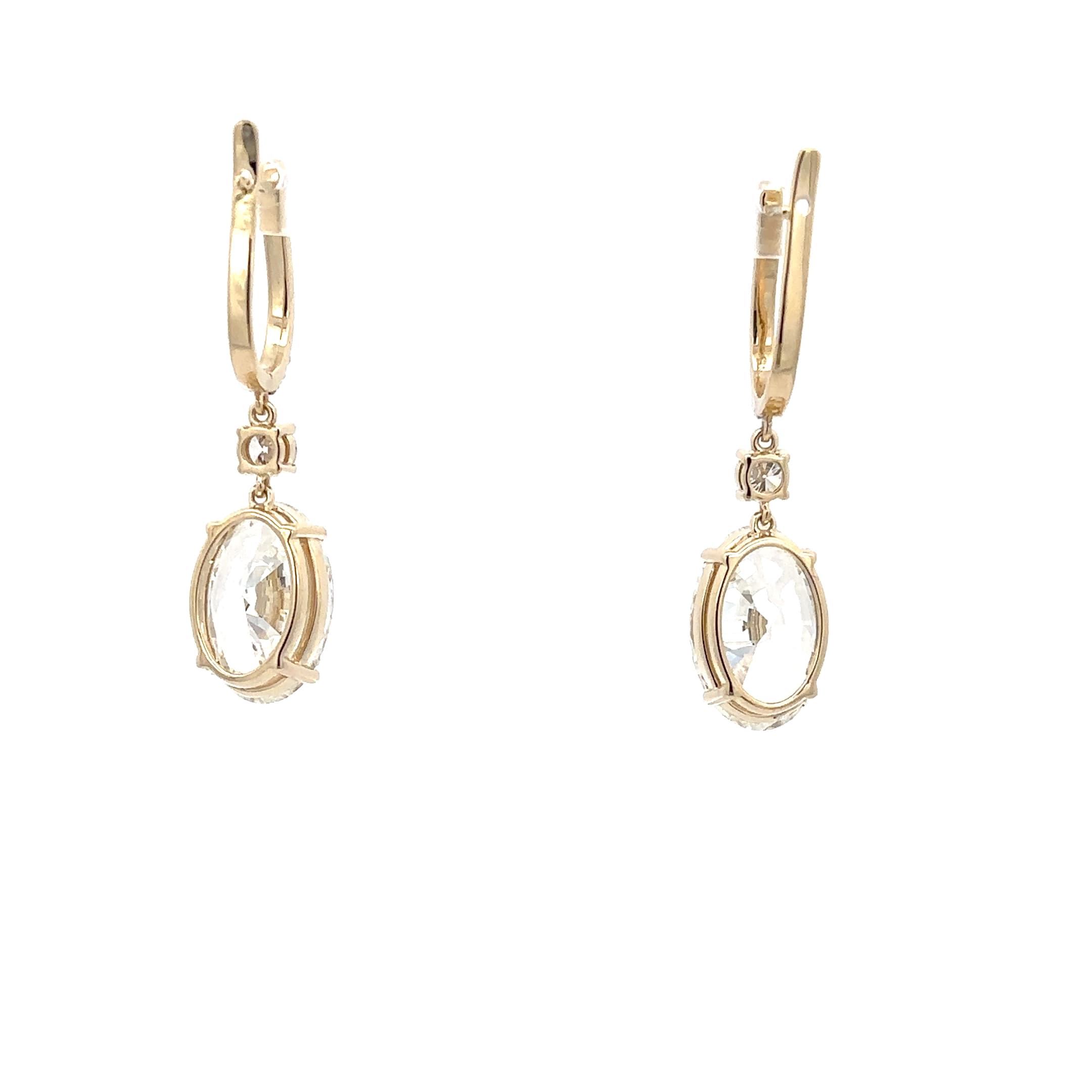 Oval Brilliant-Cut Diamond Yellow Gold Linear Drop Earrings 4