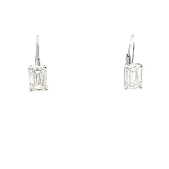 Elegant Emerald-Cut Diamond White Gold Drop Earrings