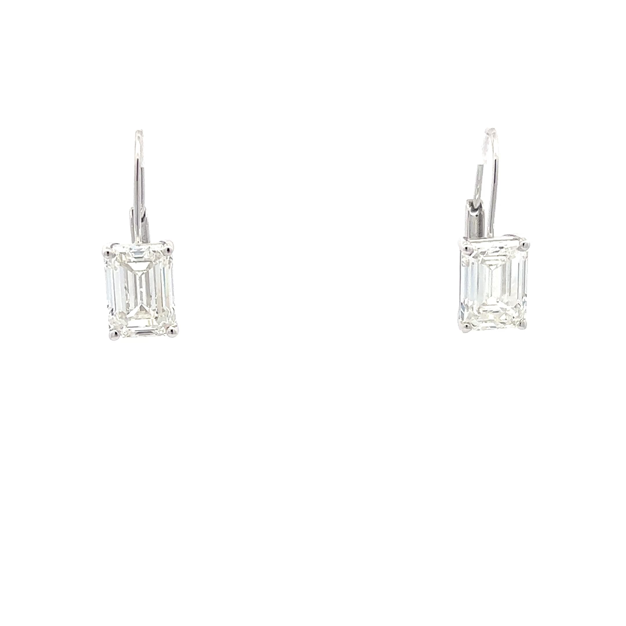 Elegant Emerald-Cut Diamond White Gold Drop Earrings 2