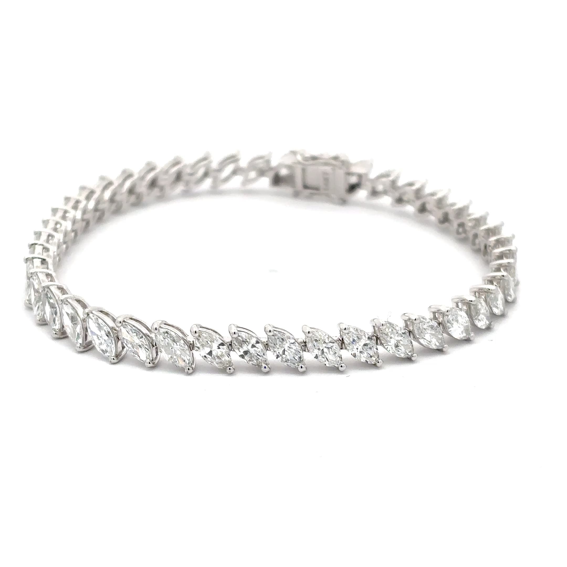 Marquise Cut Diamond White Gold Tennis Bracelet 2
