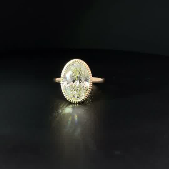 Oval Brilliant Yellow Diamond Milgrain Bezel Rose Gold Solitaire Ring