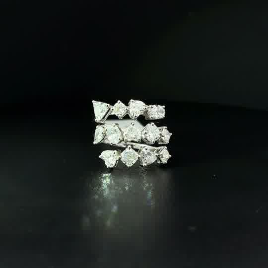 Fancy Multi-Cut Diamond Triple-Row Cocktail Ring in White Gold