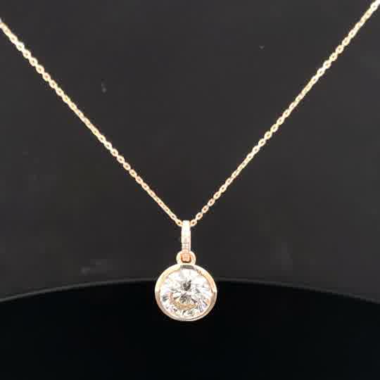 Round Brilliant Diamond Bezel Solitaire Pendant in Rose Gold