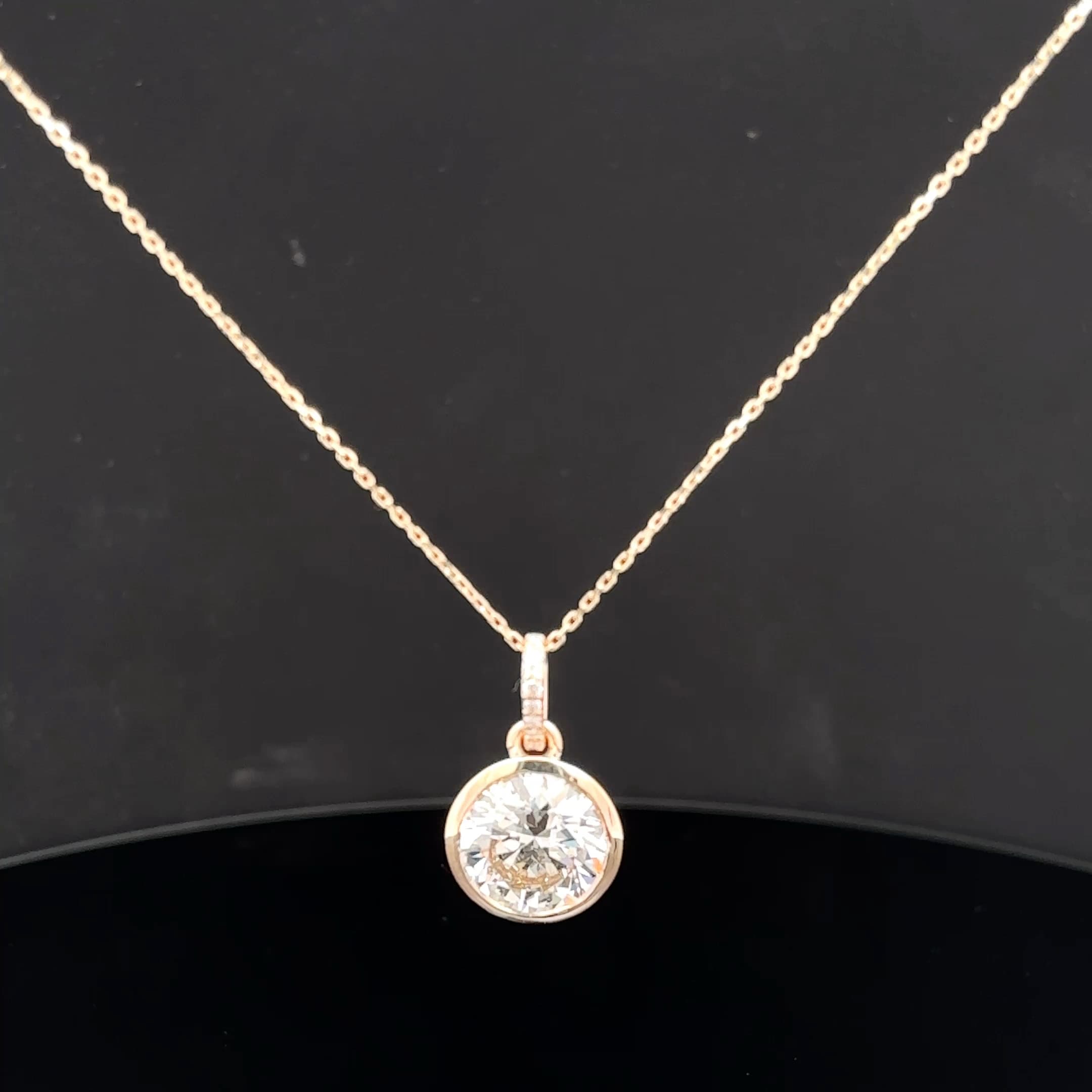 Round Brilliant Diamond Bezel Solitaire Pendant in Rose Gold 2