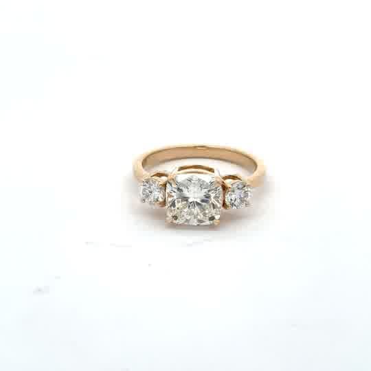 Cushion-Cut Diamond Three-Stone Rose Gold Engagement Ring
