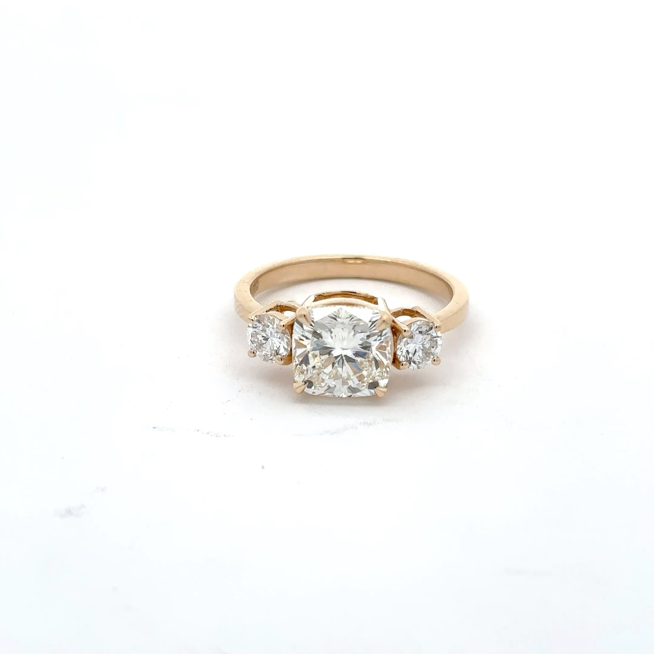 Cushion-Cut Diamond Three-Stone Rose Gold Engagement Ring 2