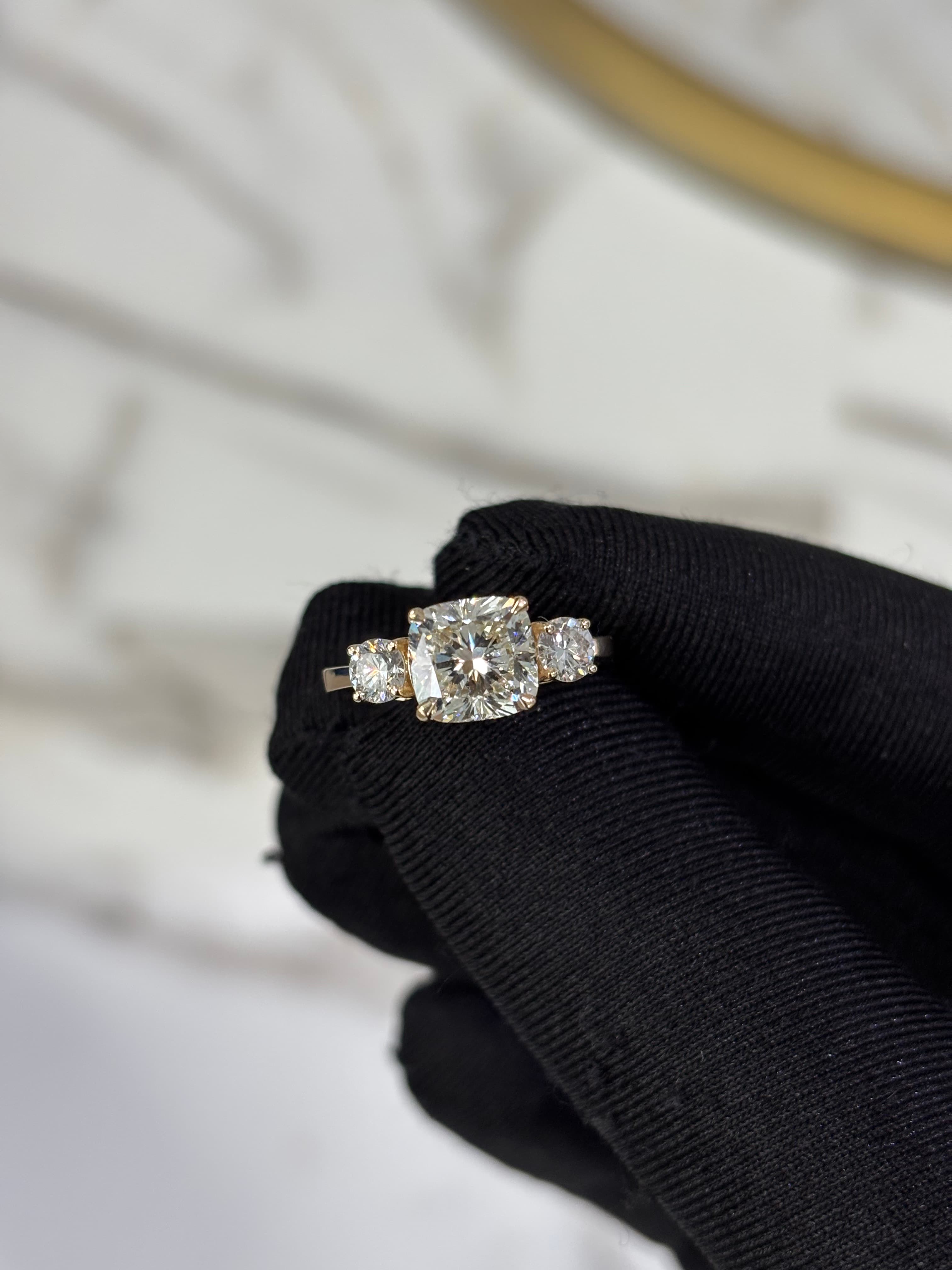 Cushion-Cut Diamond Three-Stone Rose Gold Engagement Ring 3